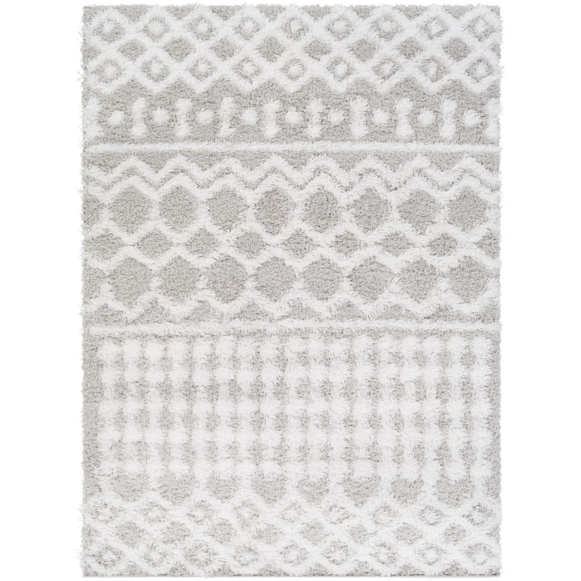 Urban Rug - Shaggy Geometric Plush Pile - Light Grey - Sizes Available