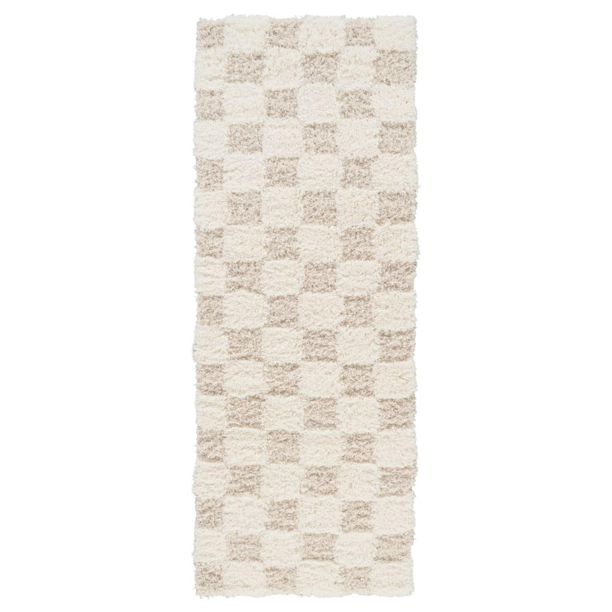 Urban Runner - Shaggy Modern Plush Pile - Beige Checkered - 80cm x 220cm