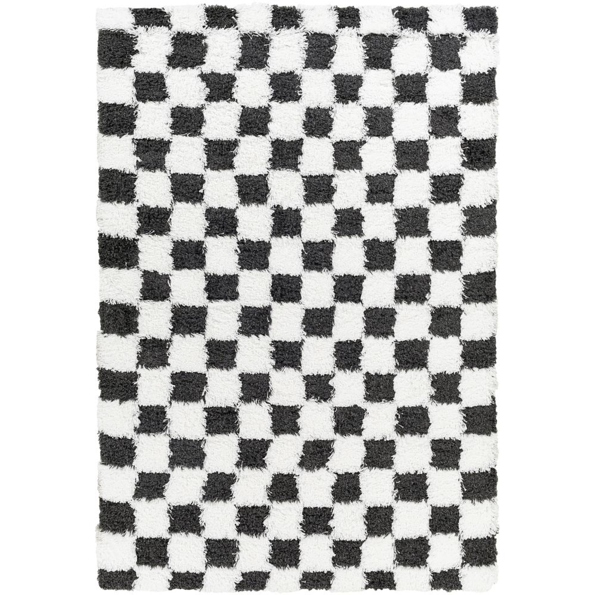 Urban Rug - Shaggy Modern Plush Pile - Black & White Checkered - Sizes Available