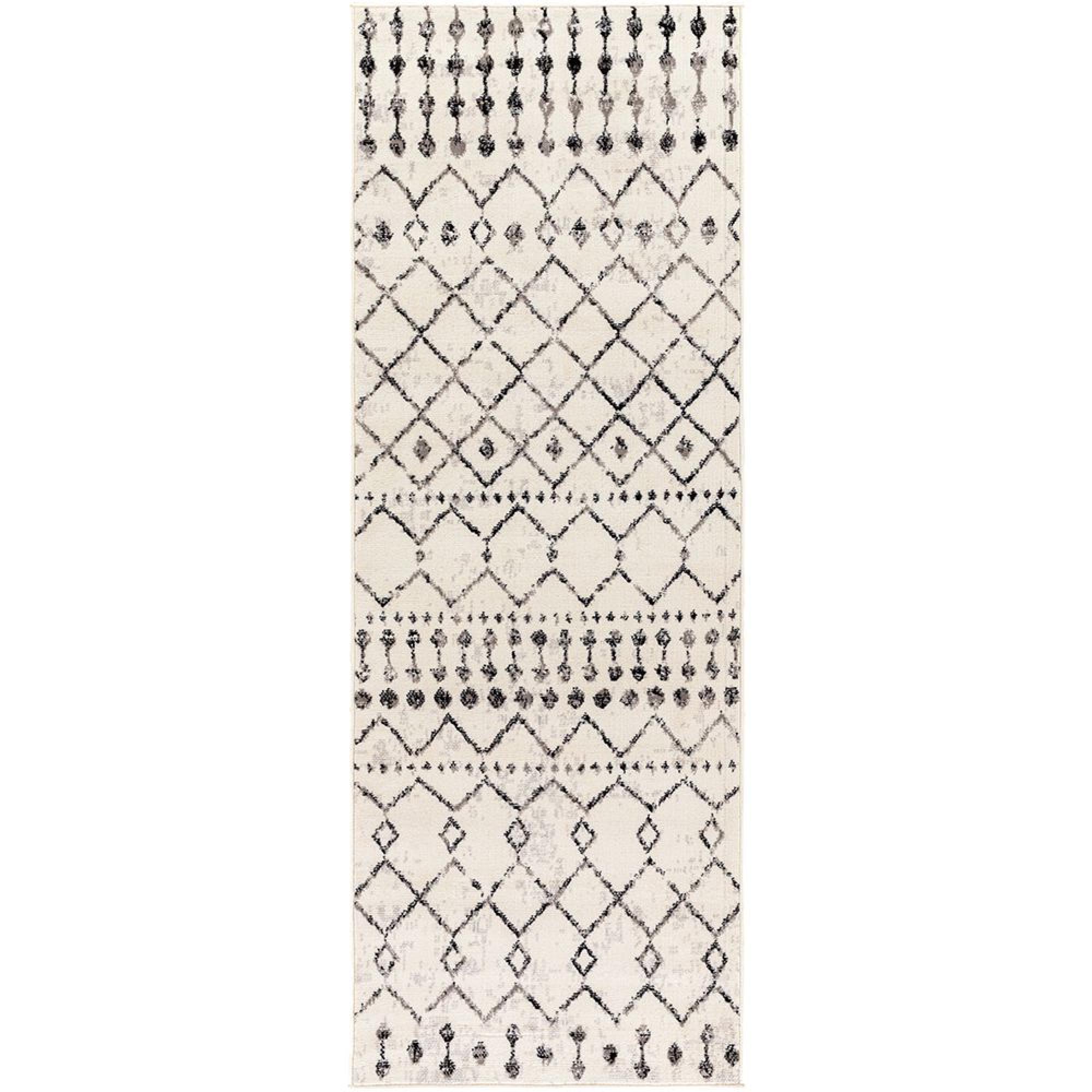 Pisa Runner - Geometric Berber - Black & Grey - 80cm x 220cm