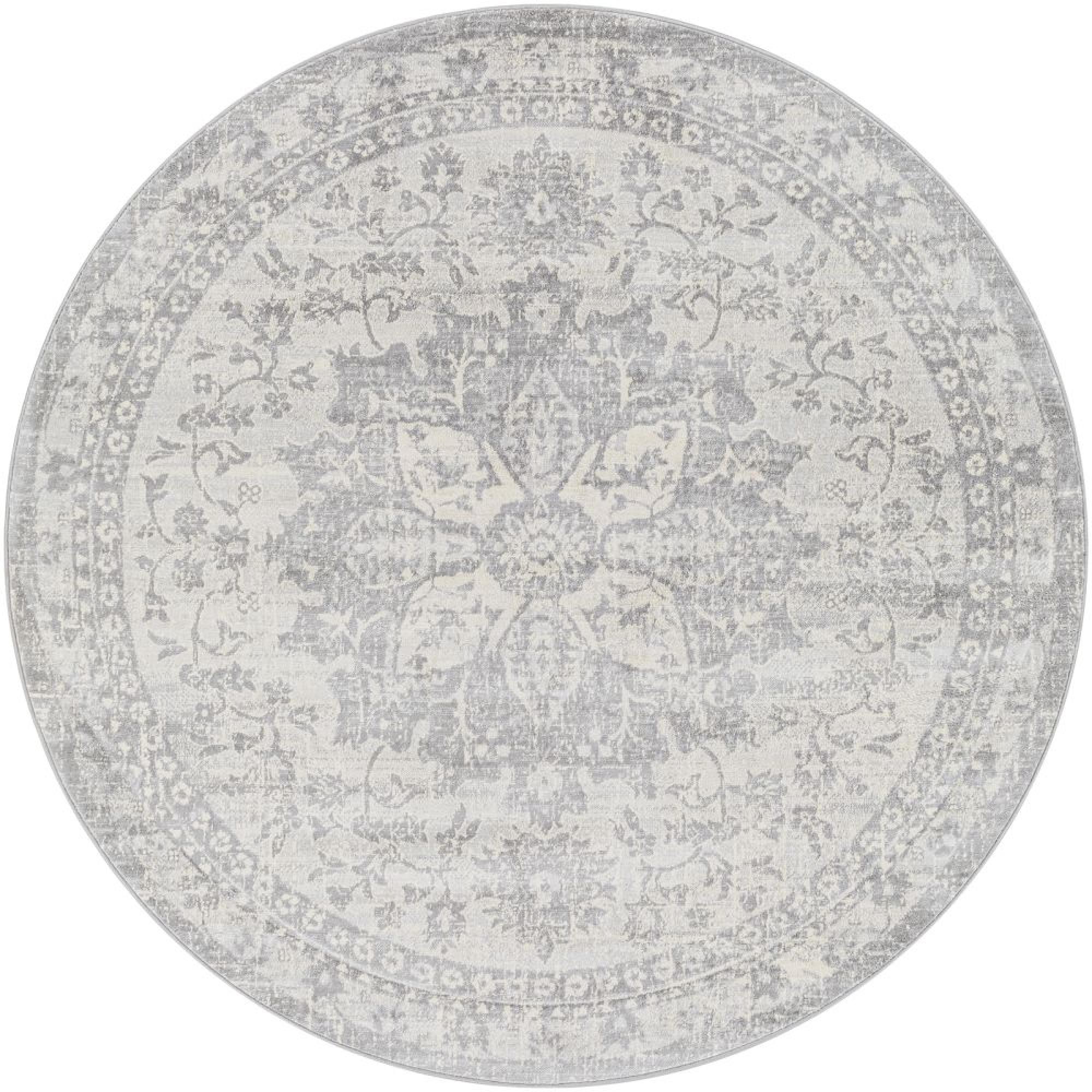 Monaco Round Rug - Vintage Traditional Oriental Boho - MOC2328 - Grey - Sizes Available