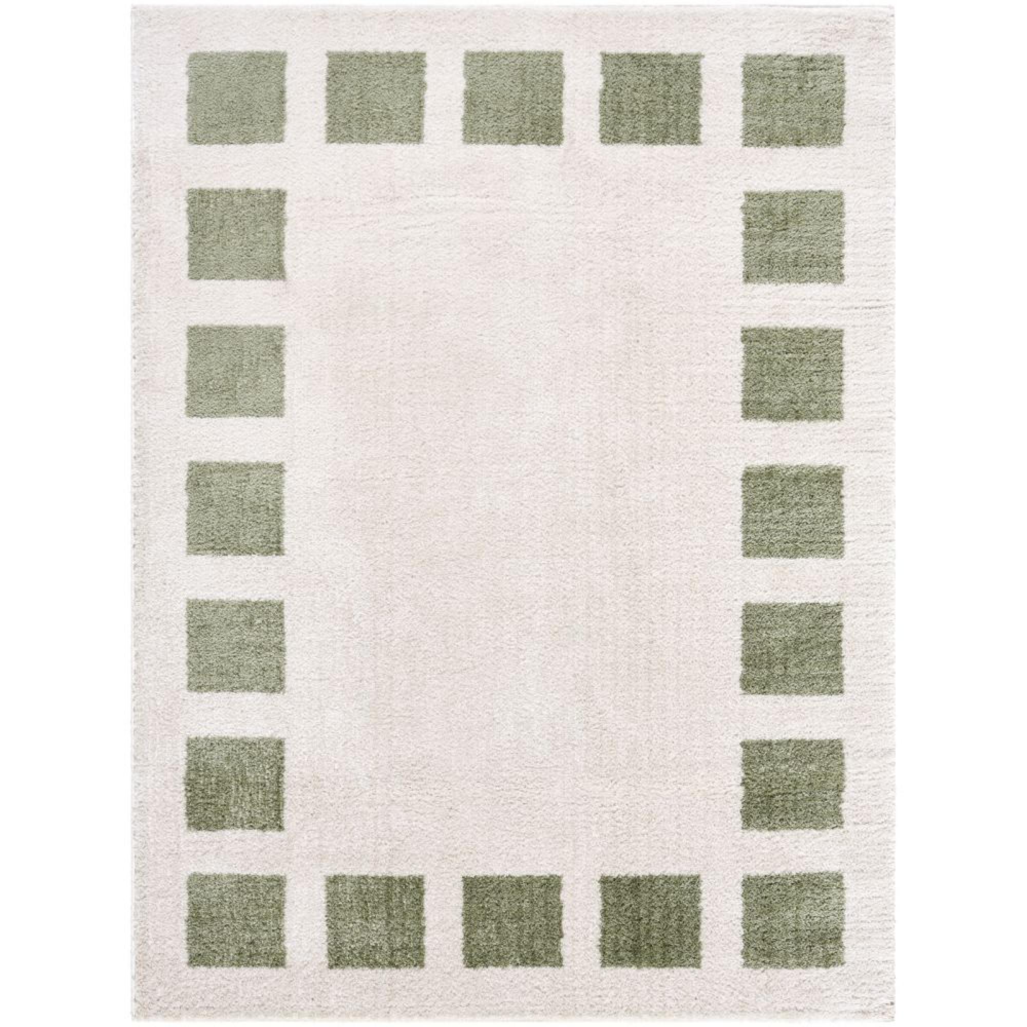 Fossay Rug - Machine Washable Modern Shaggy - FSG2315 - Ivory & Green - Sizes Available
