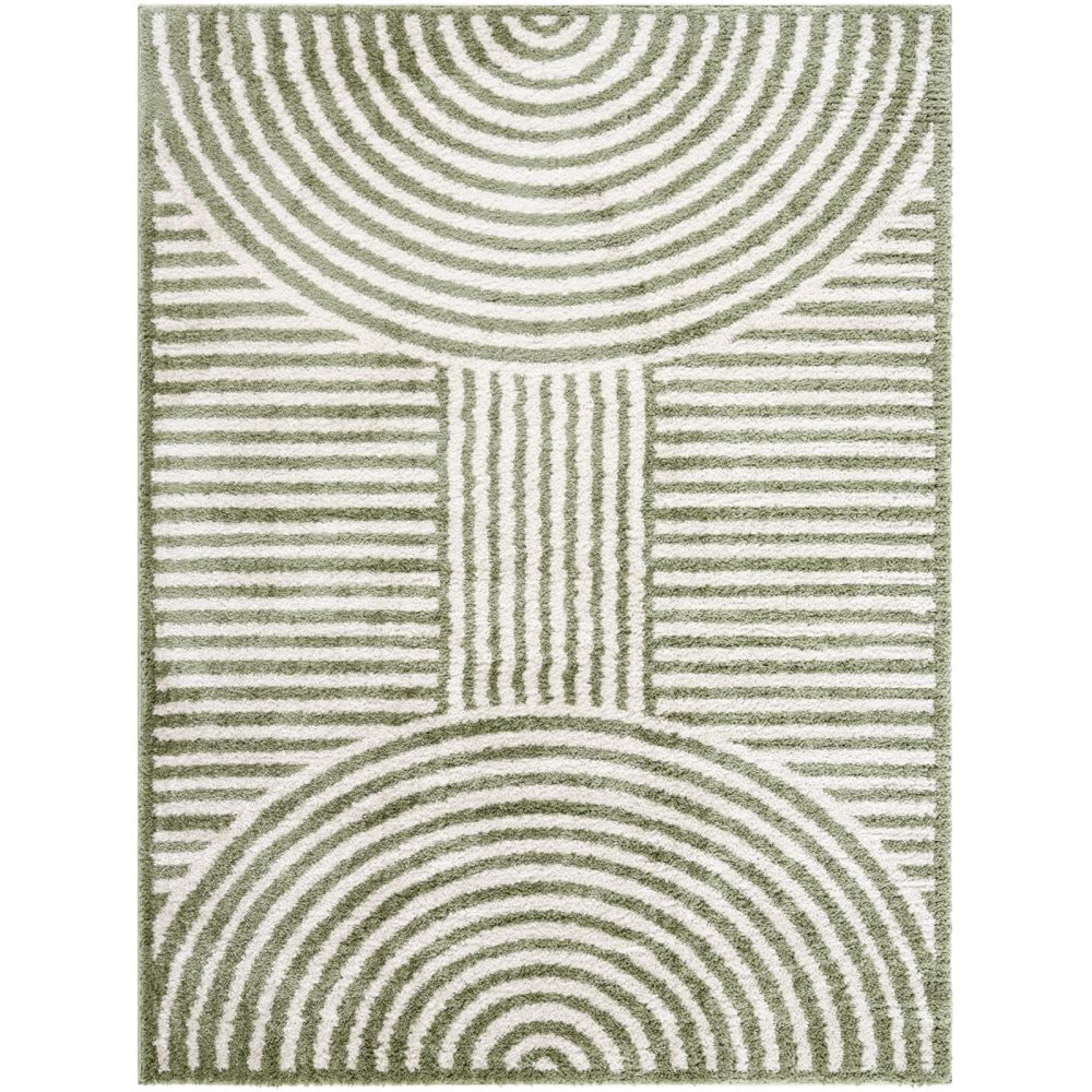 Fossay Rug - Machine Washable Modern Shaggy - FSG2333 - Ivory & Green - Sizes Available