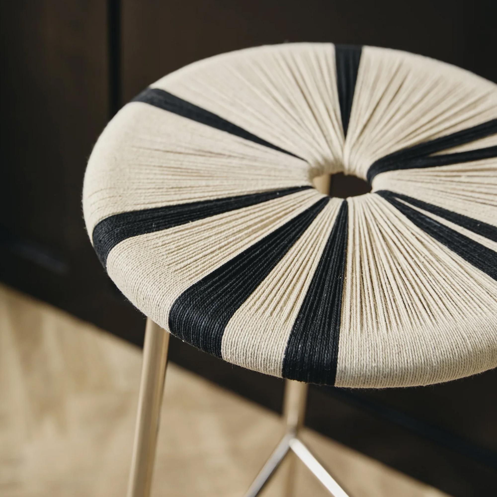 Morice Stool - Round - Black and Ivory - Jute Weaving