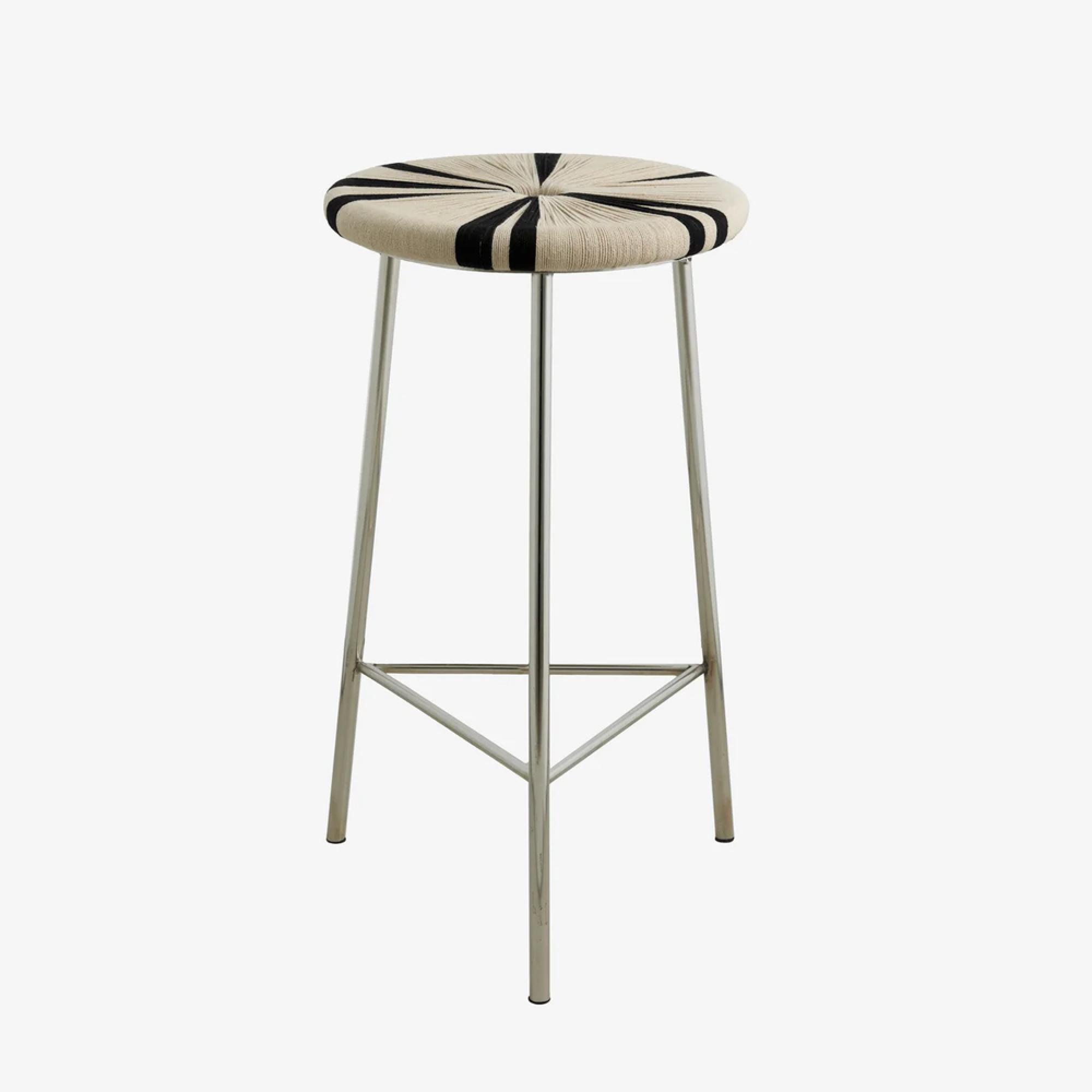 Morice Stool - Round - Black and Ivory - Jute Weaving