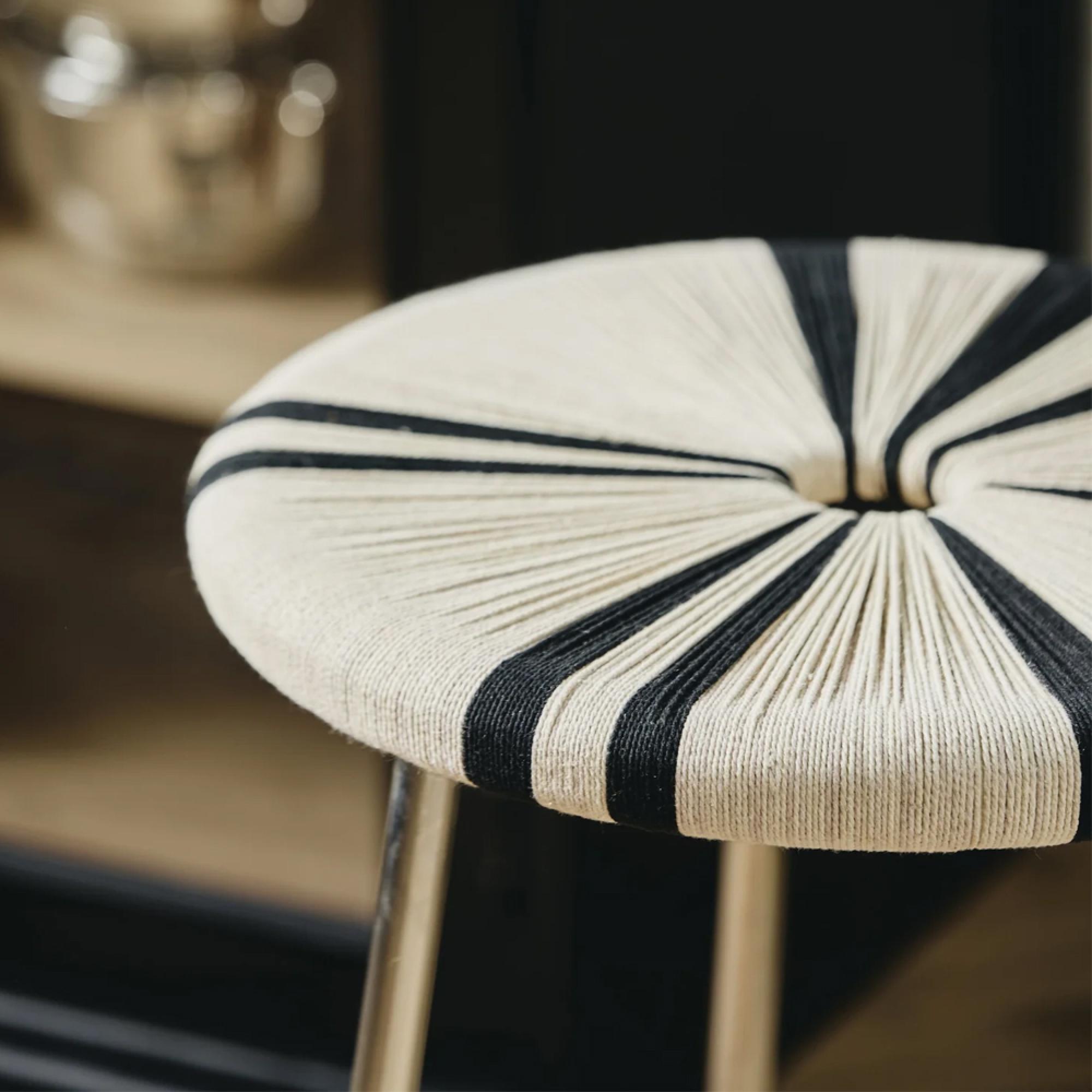 Morice Stool - Round - Low - Black and Ivory - Jute Weaving