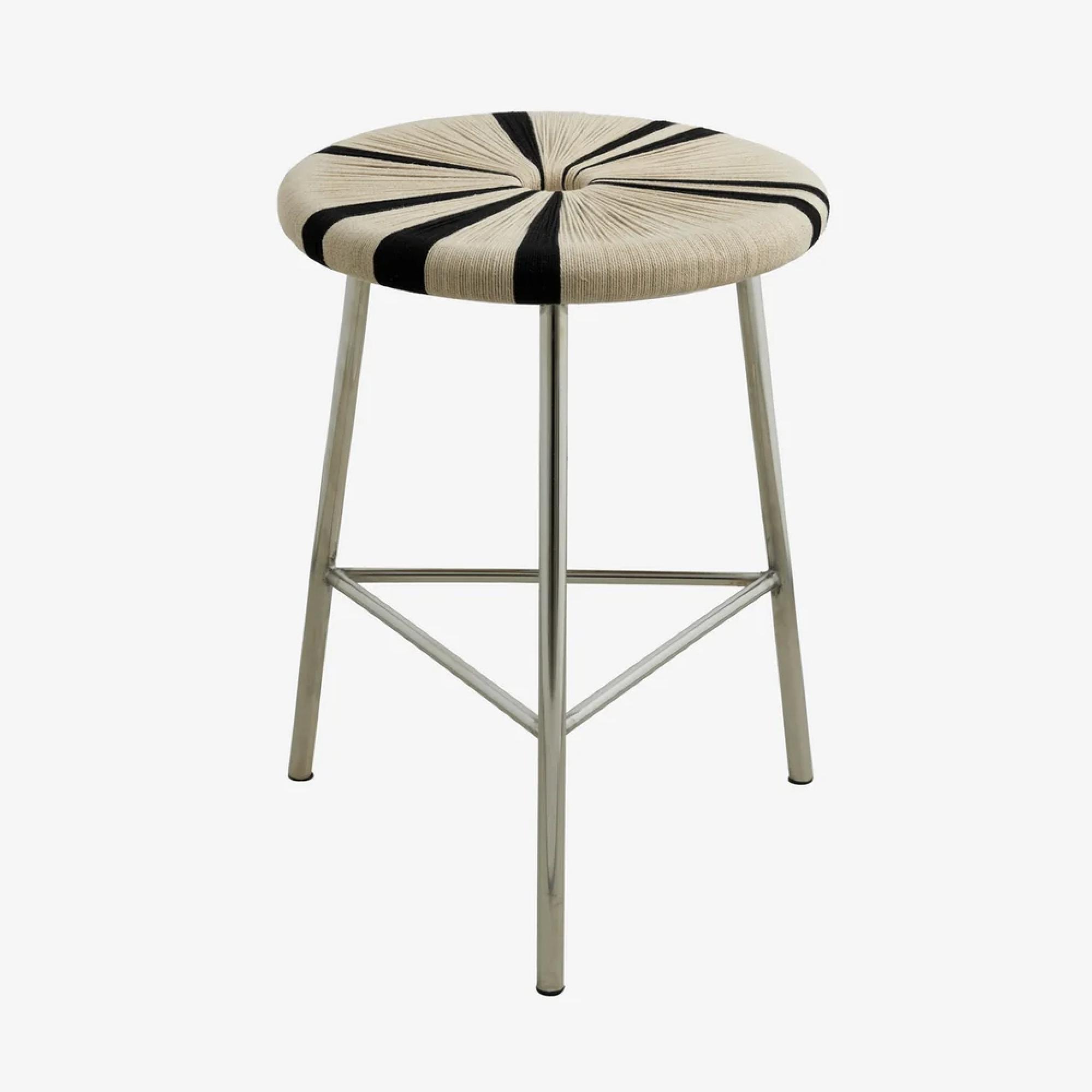 Morice Stool - Round - Low - Black and Ivory - Jute Weaving