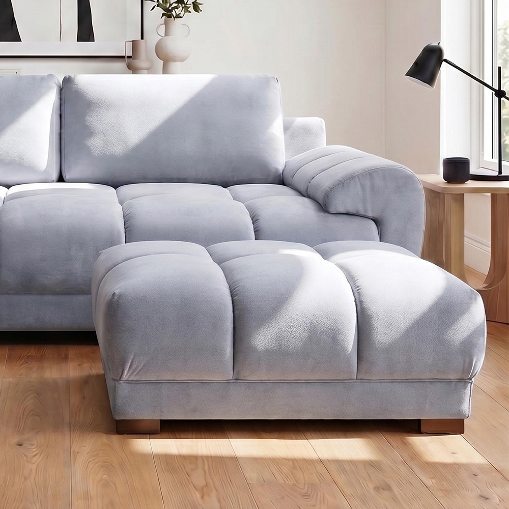 Azzuro Footstool - Grey Velvet Fabric