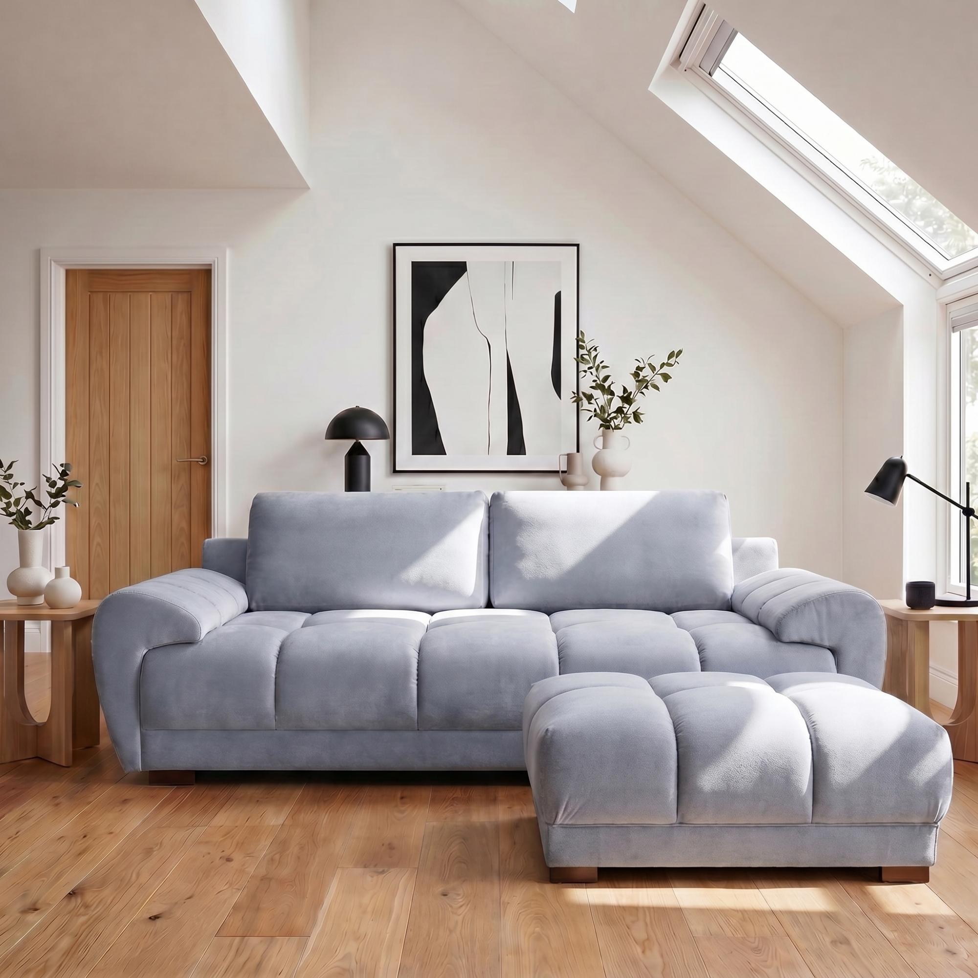 Azzuro Footstool - Grey Velvet Fabric