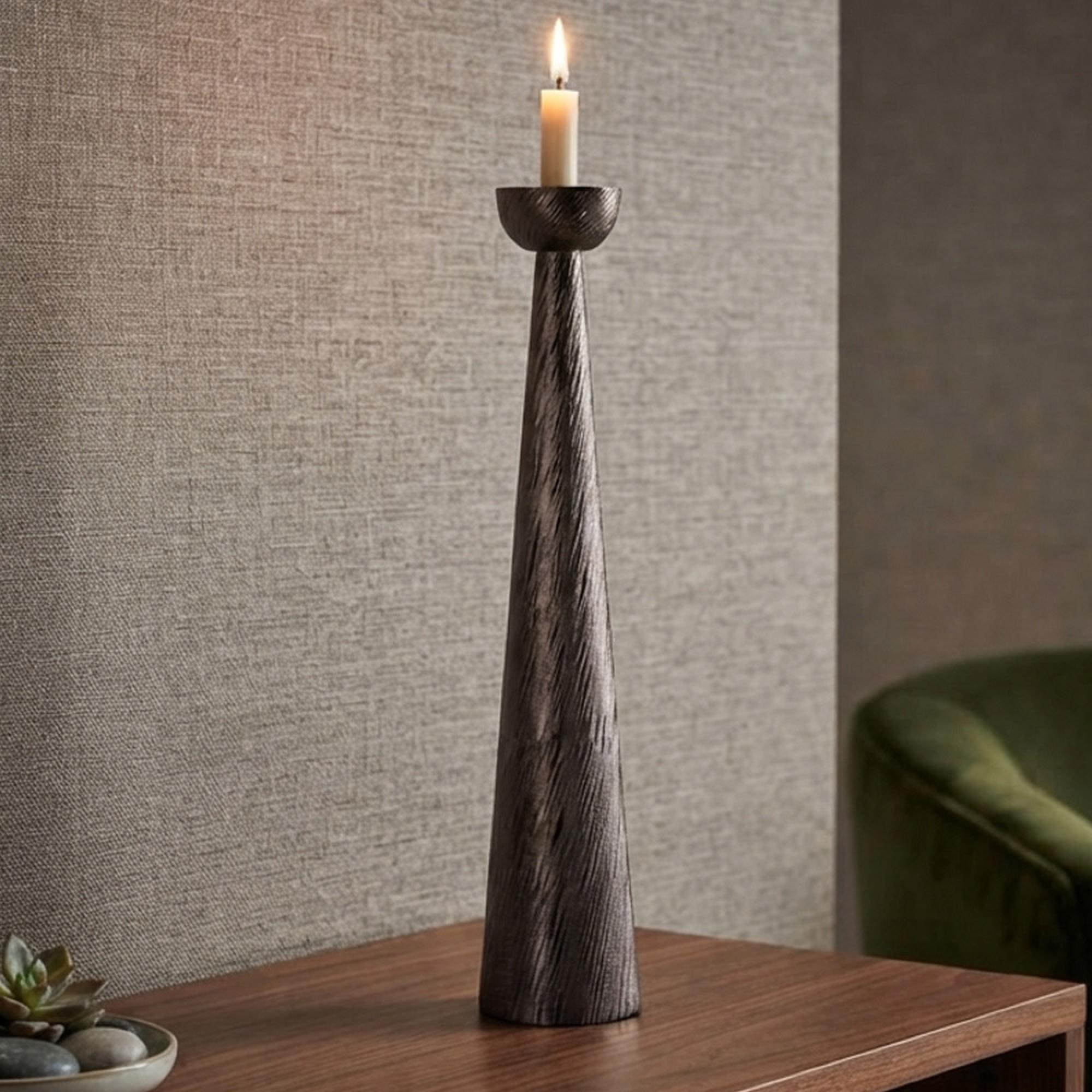 Saphira Candle Holder - Cone Base - Smoke - Aluminium