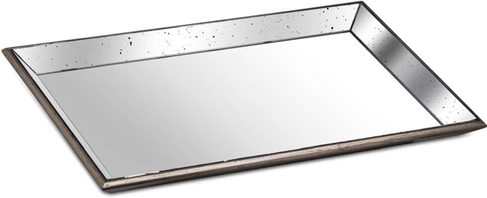 Aberdeen Distressed Large Mirrored Tray With Wooden Detailing