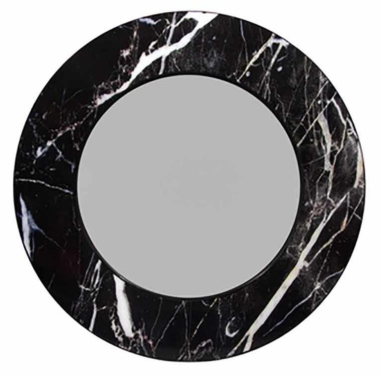Allentown Black Marble Look Round Wall Mirror
