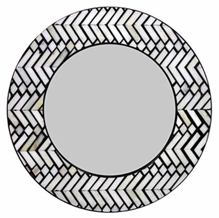 Allentown Monochrome Chevron Inlay Print Round Wall Mirror - 80cm x 80cm