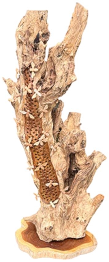 Beehive Sculpture - 20 Bees - Teak Root