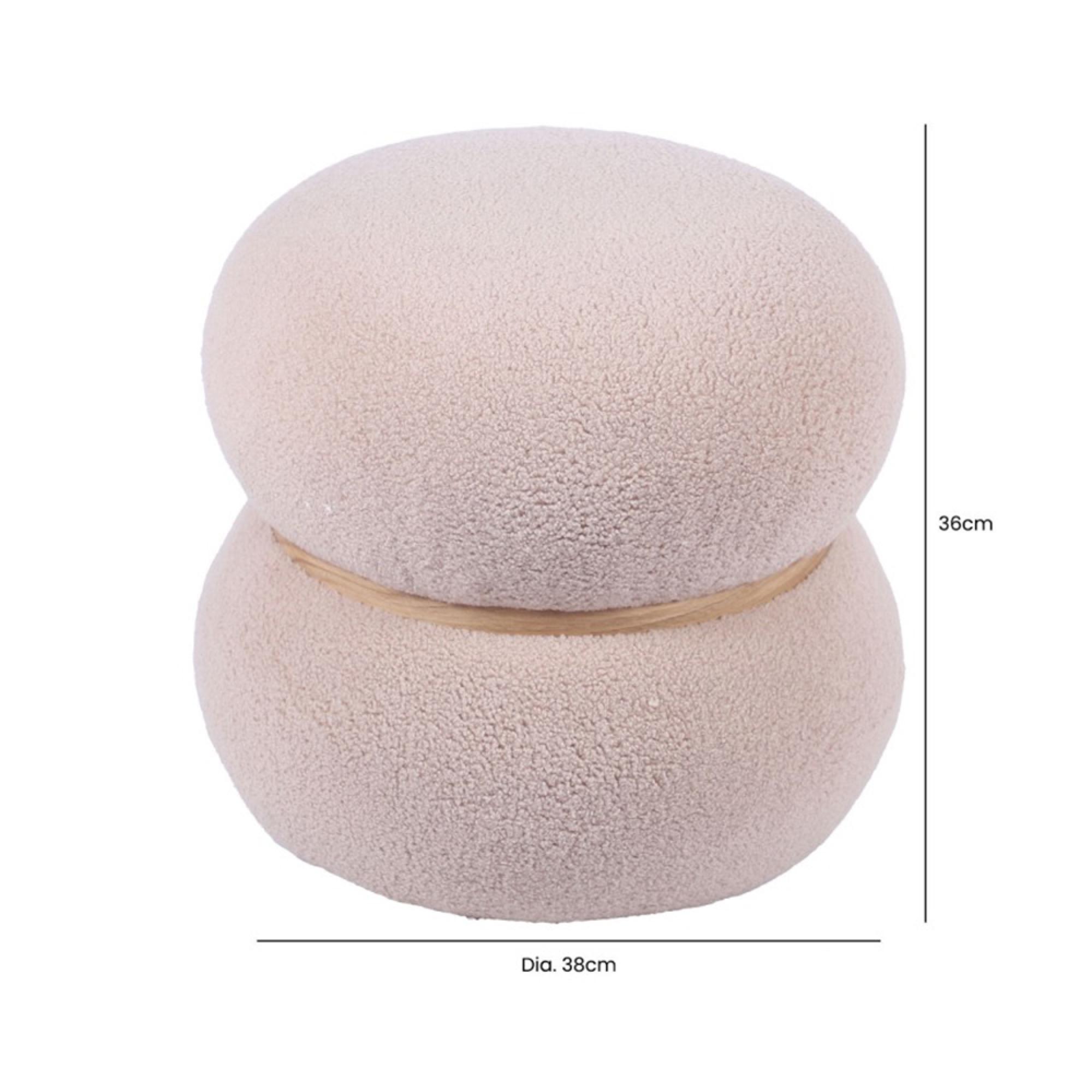 Ottoman Footstool - Round - Beige Boucle Fabric
