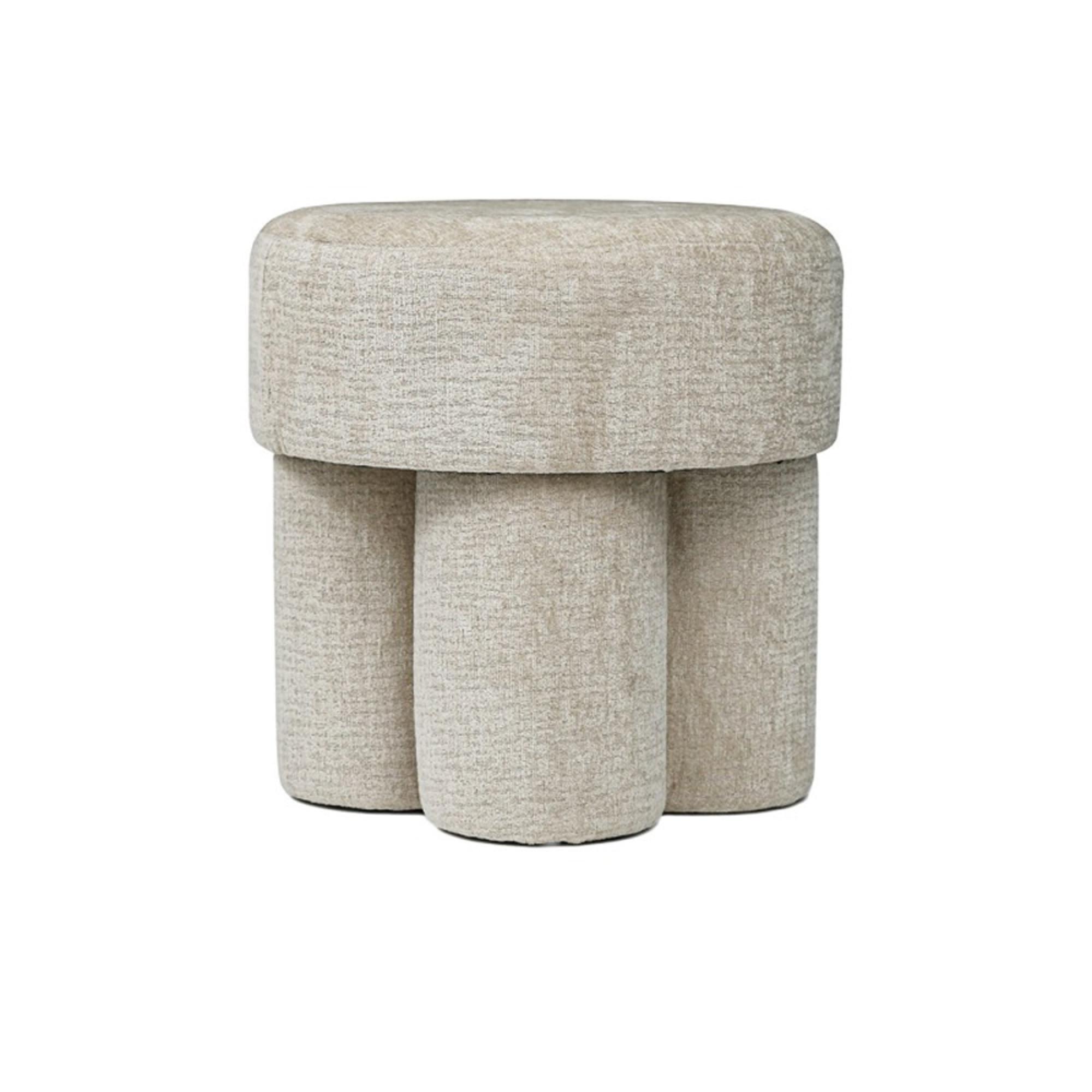 Footstool - Round - Beige Chenille Fabric