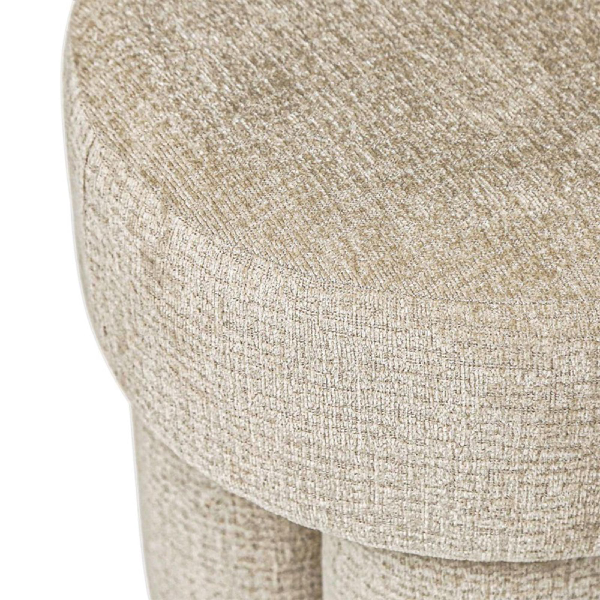 Footstool - Round - Beige Chenille Fabric