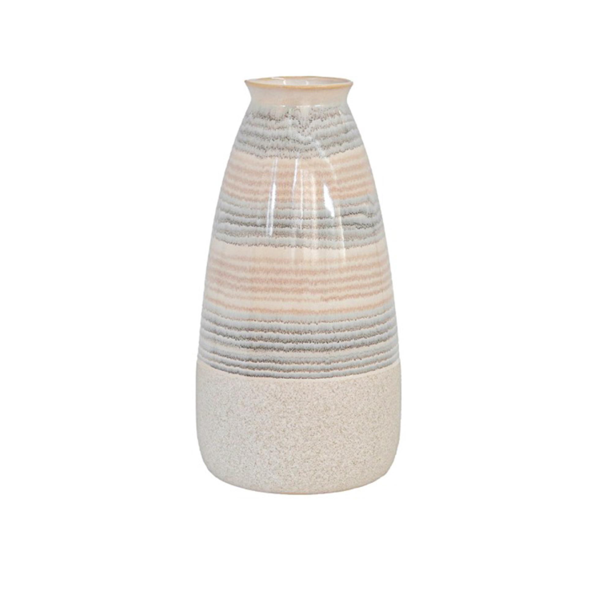 Vase - Beige and Blue Stripes - Ceramic