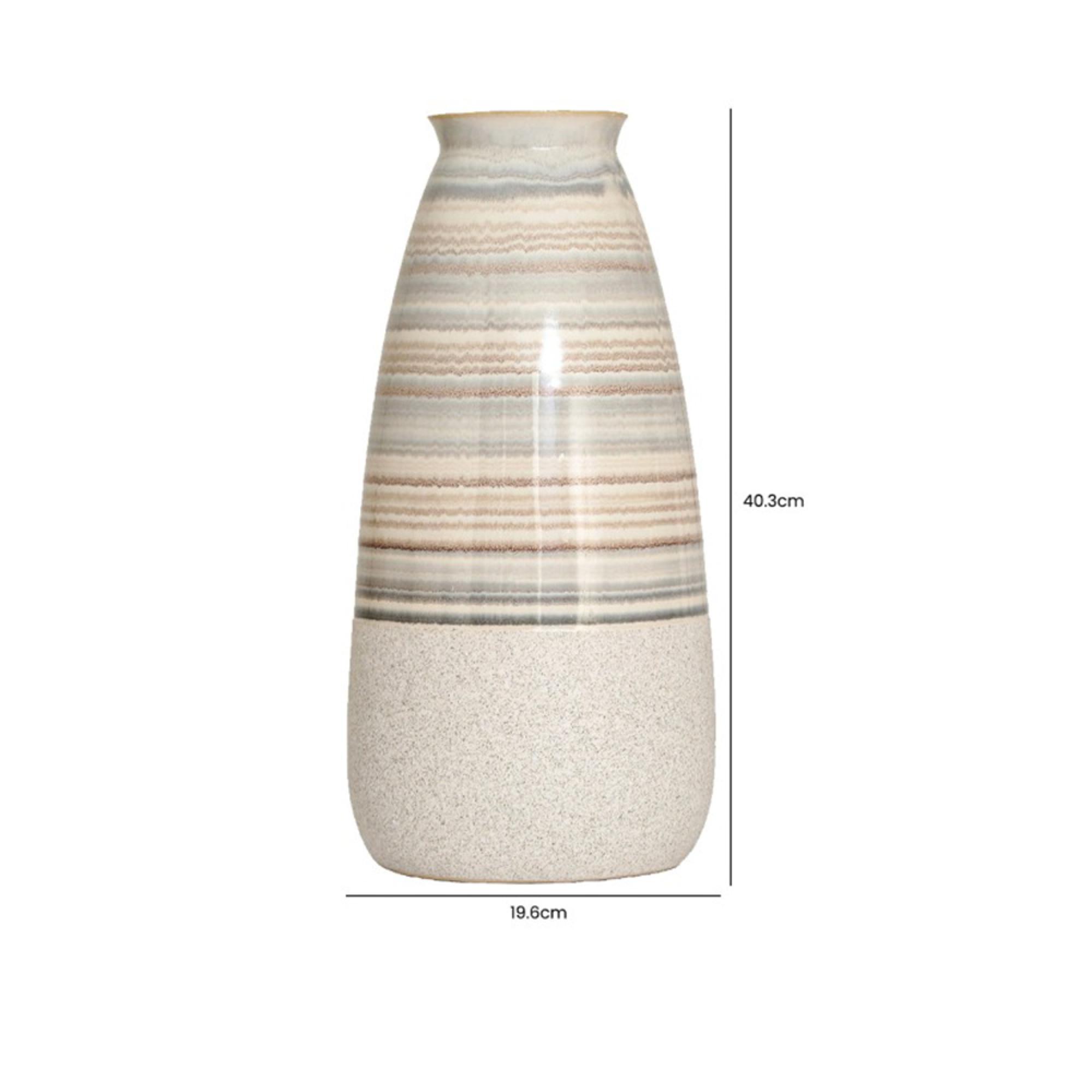 Vase - Beige and Blue Stripes - Ceramic