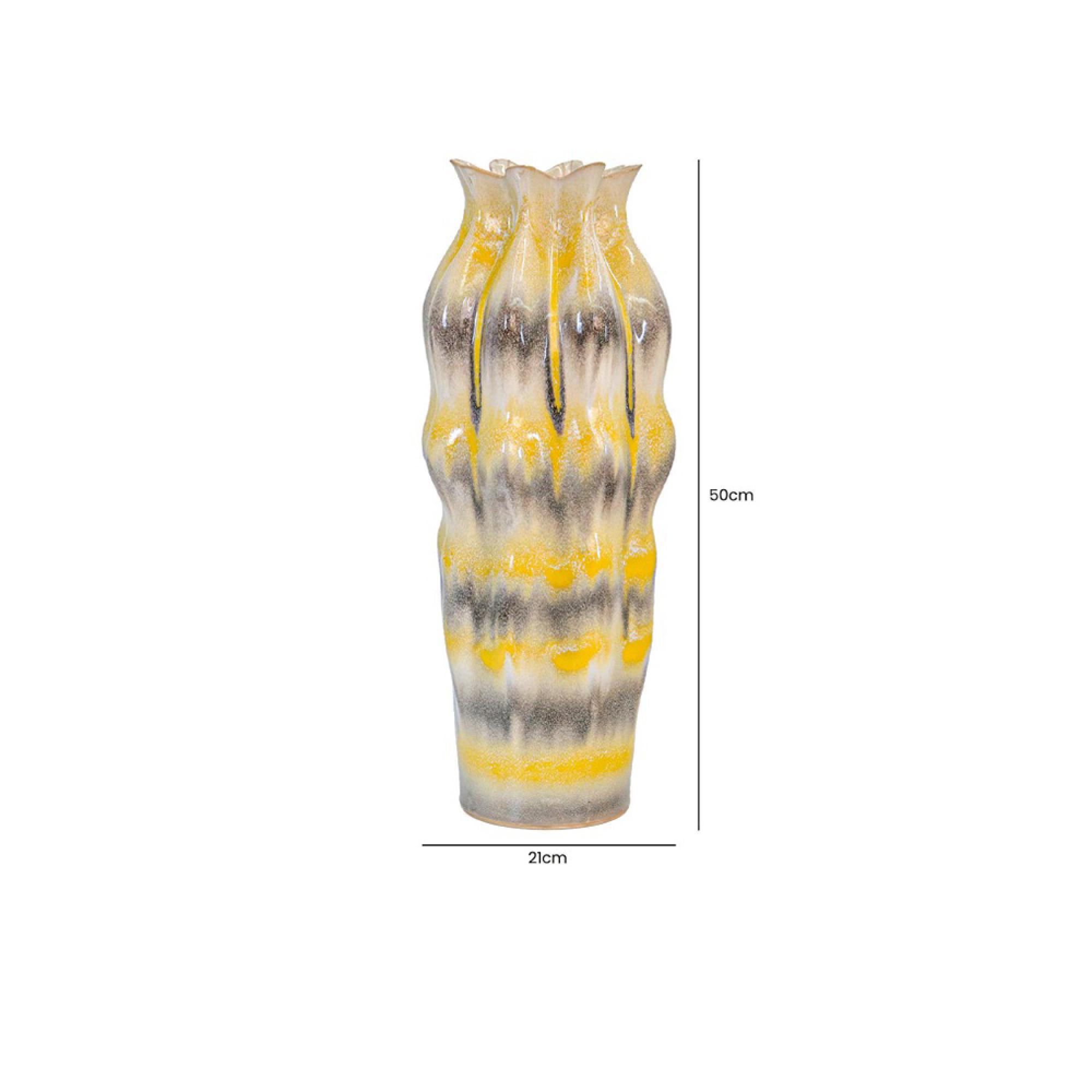 Vase - Beige and Grey Stripes - Ceramic - Large