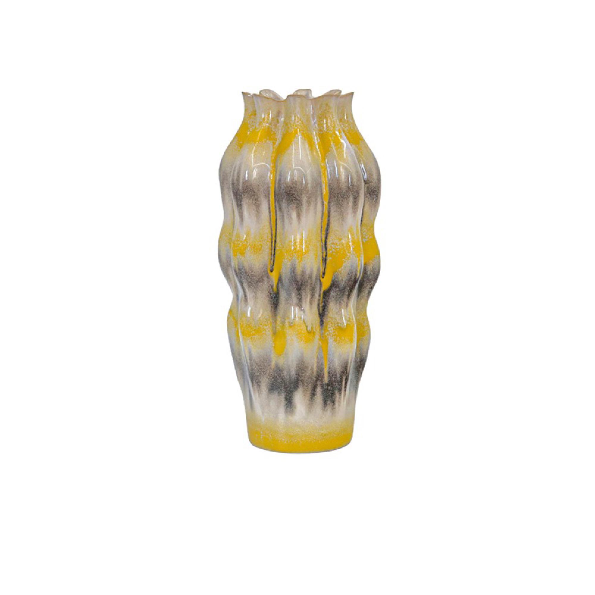 Vase - Beige and Grey Stripes - Ceramic - Small