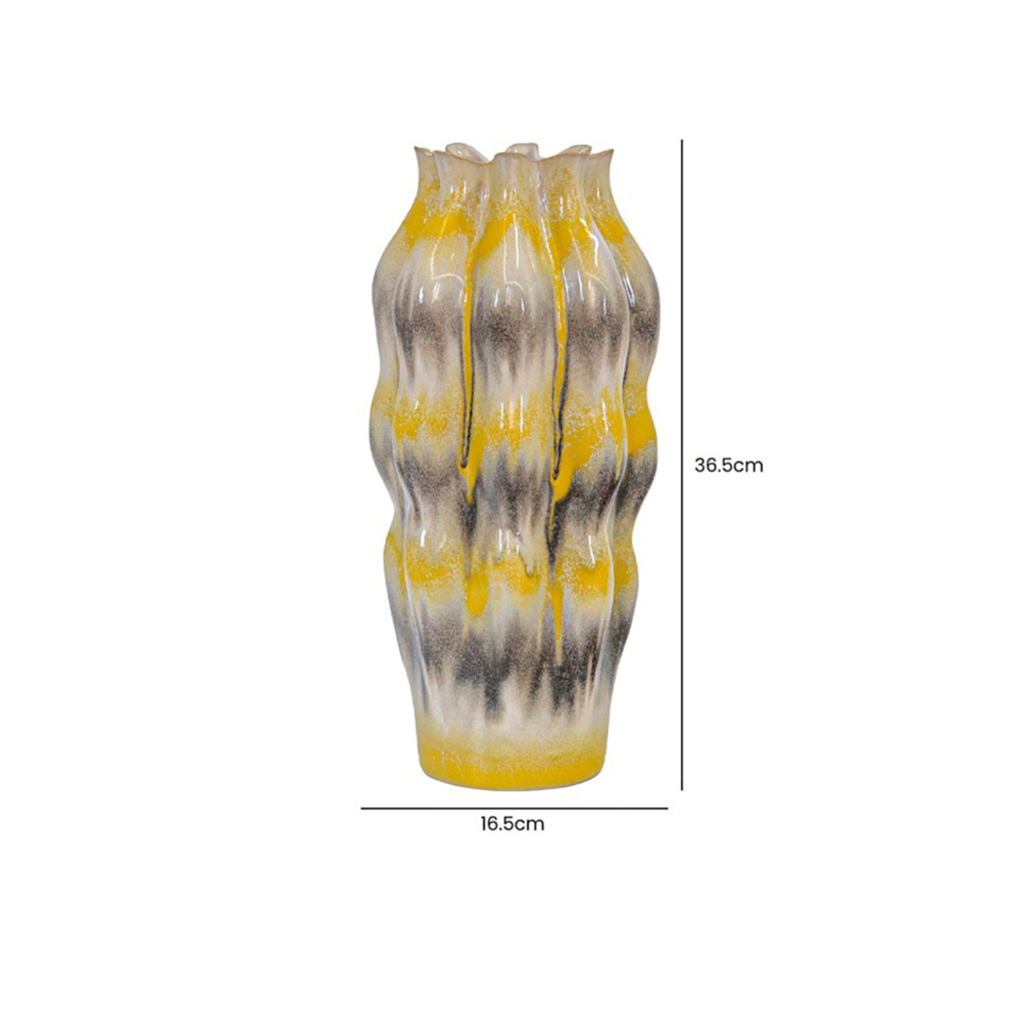 Vase - Beige and Grey Stripes - Ceramic - Small