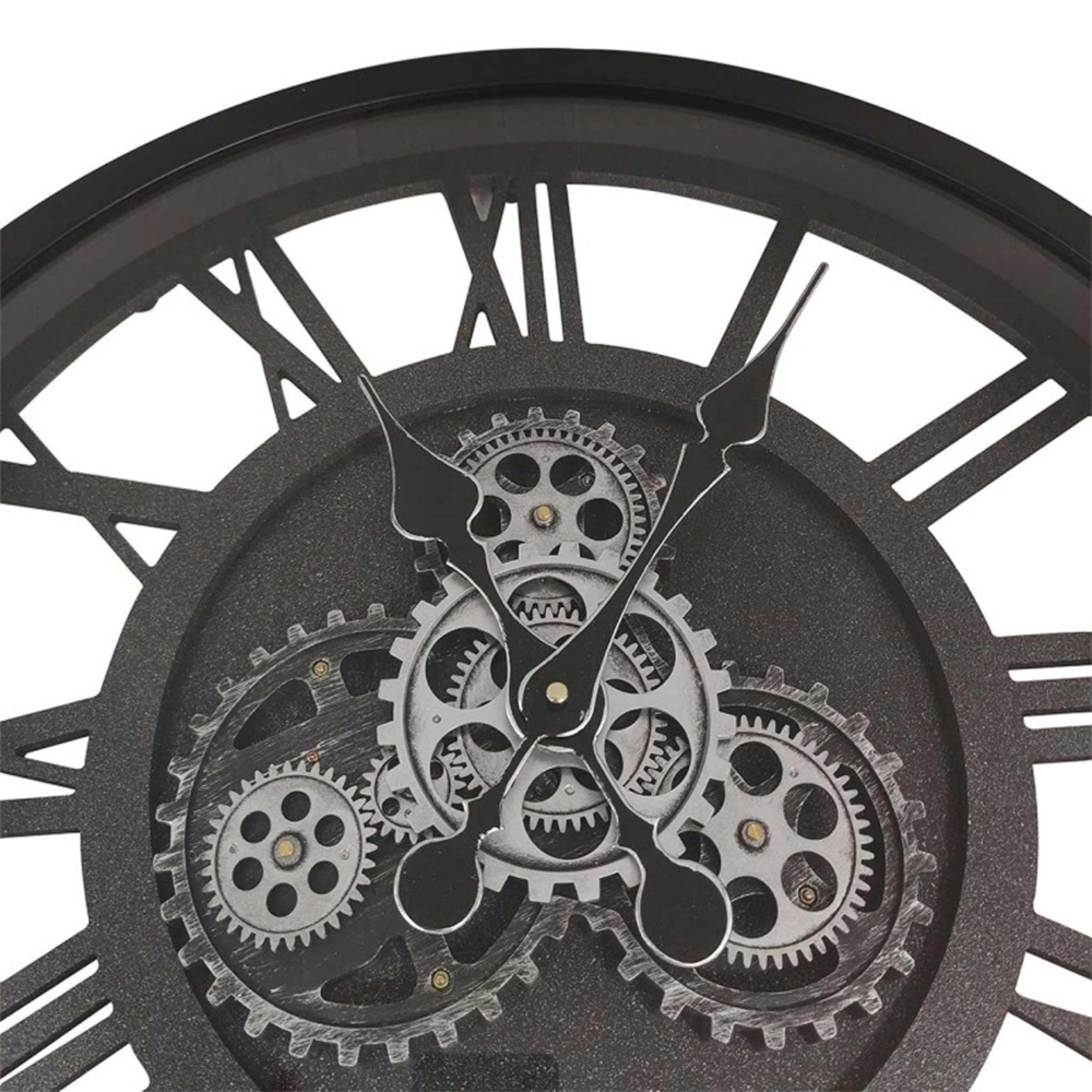 Wall Clock - Round - Black Gears