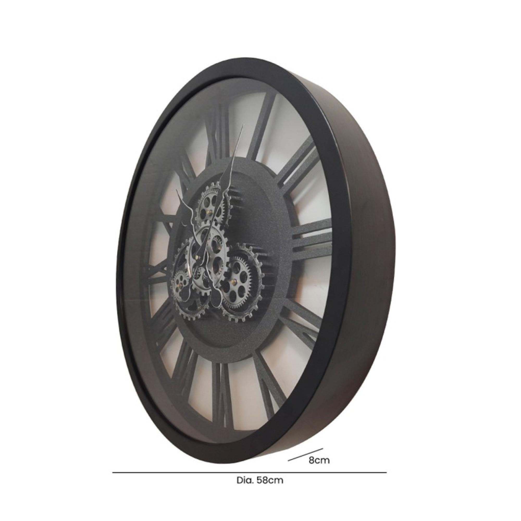Wall Clock - Round - Black Gears