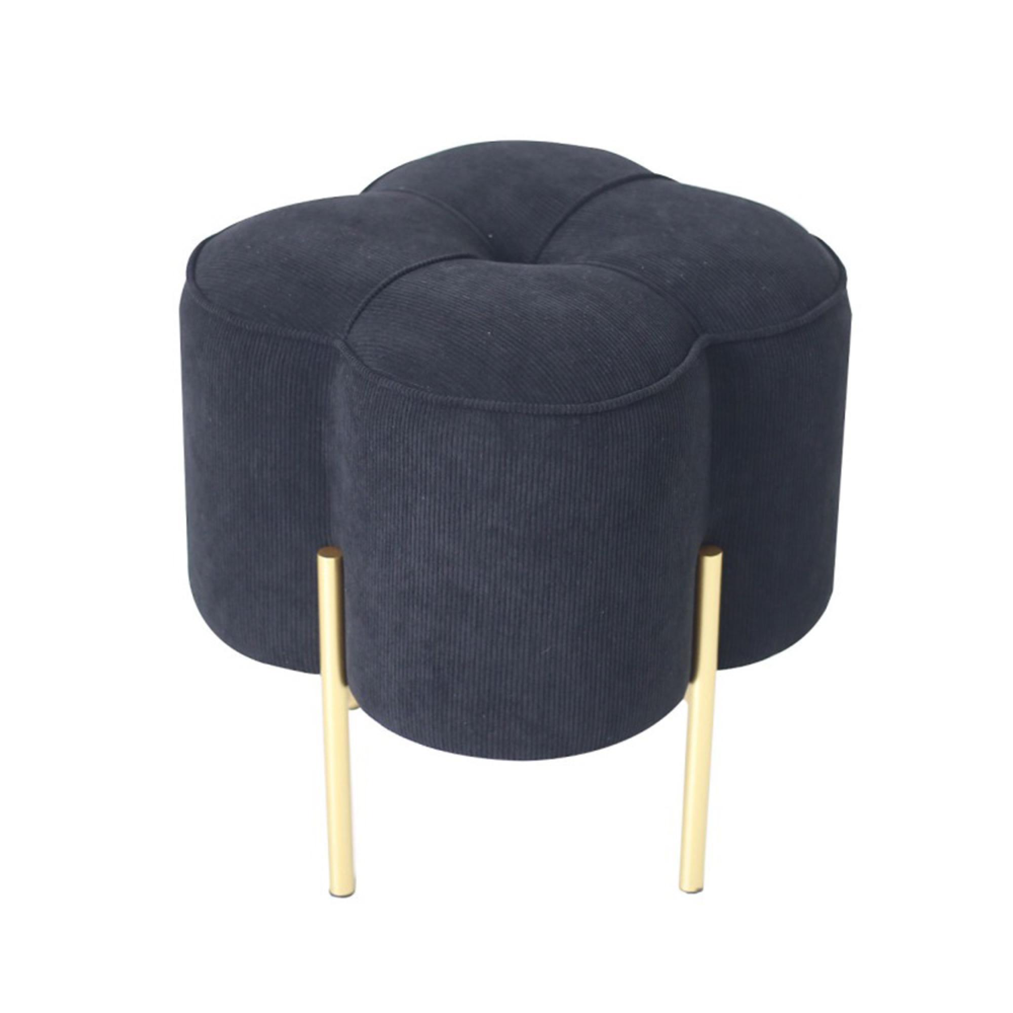 Clover Ottoman Footstool - Black Velvet Fabric