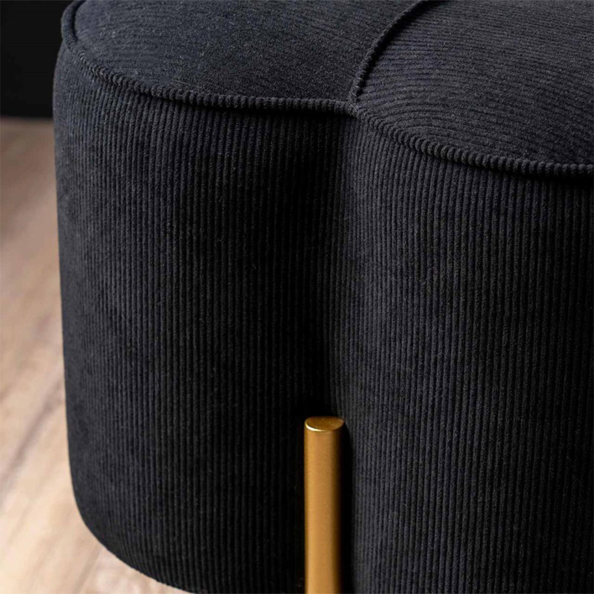 Clover Ottoman Footstool - Black Velvet Fabric