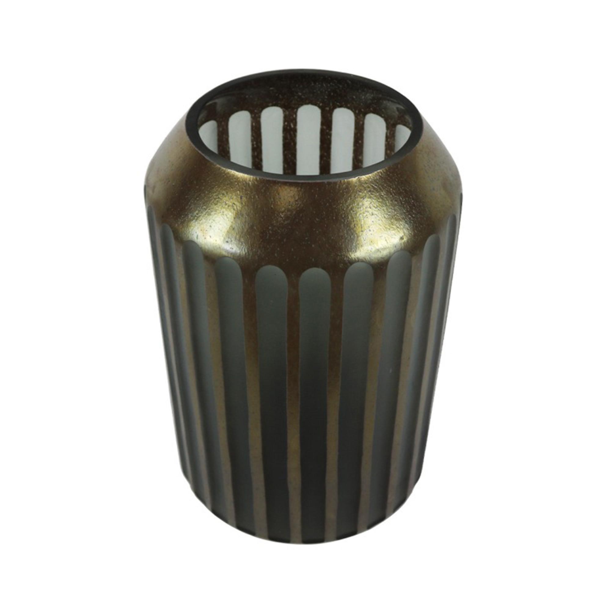Vase - Brown and Grey - Pleated Glass - Large