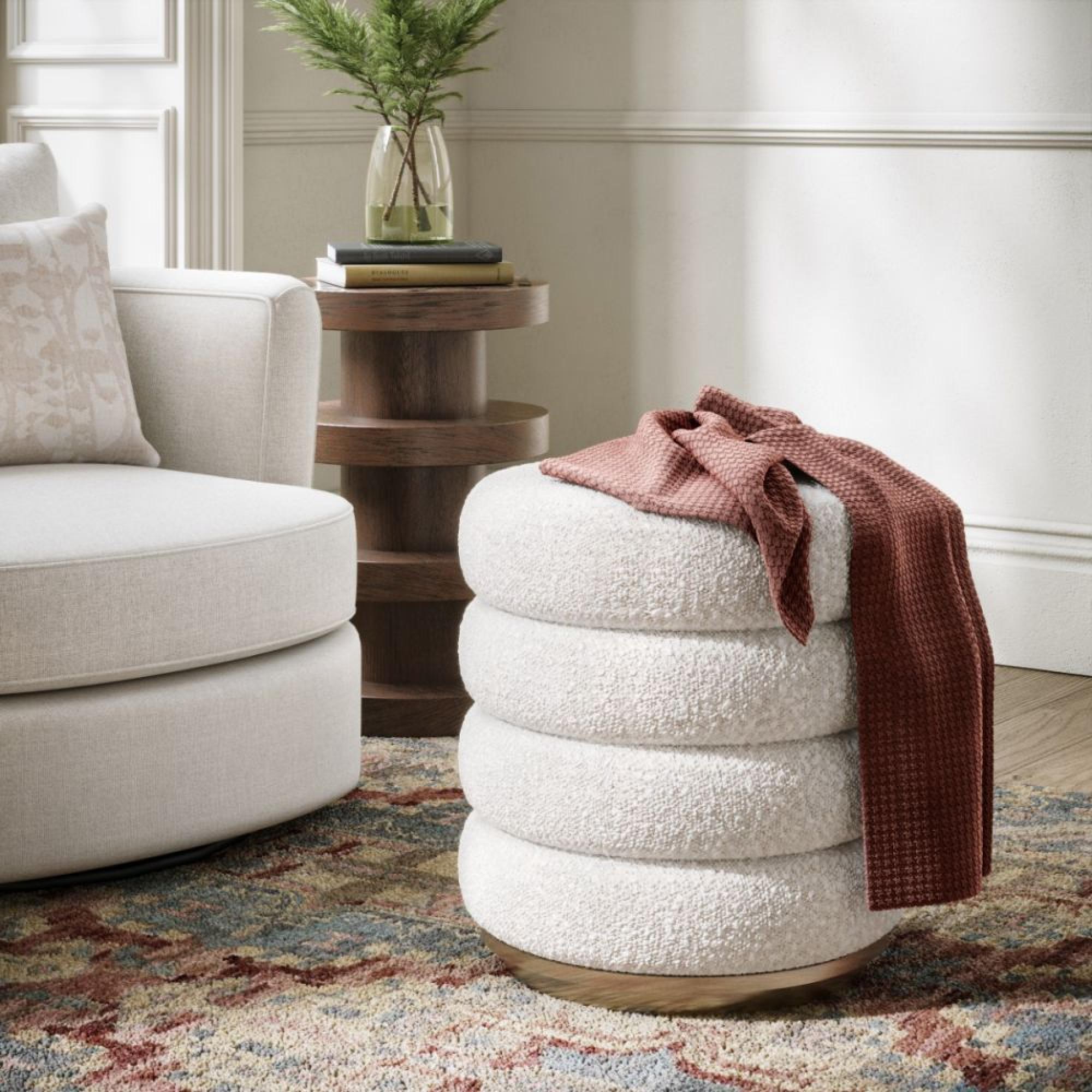 California Footstool - Round - Boucle Fabric - Cream