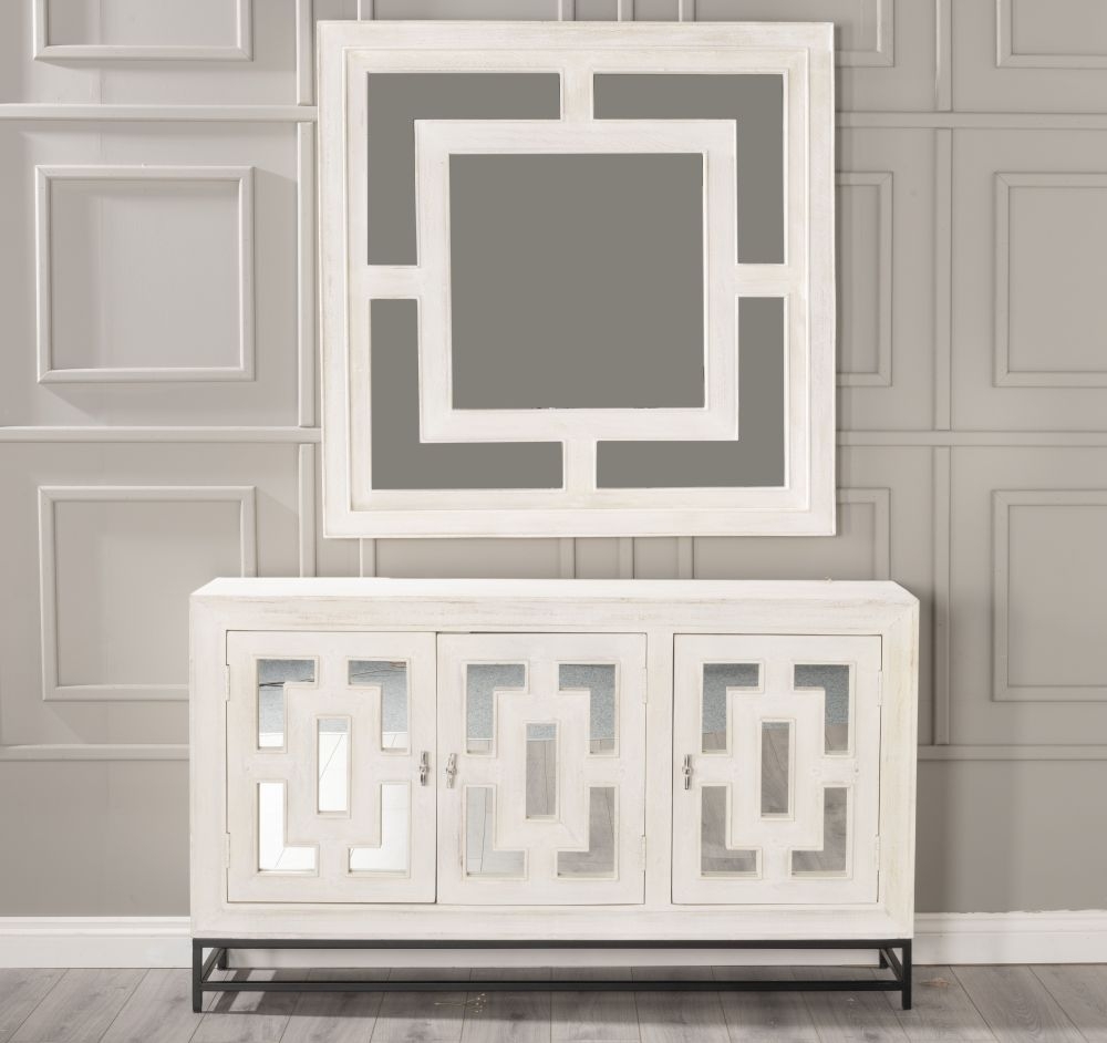 Clearance - Geo Wall Mirror - Square - 120cm x 120cm - White Washed Mango Wood