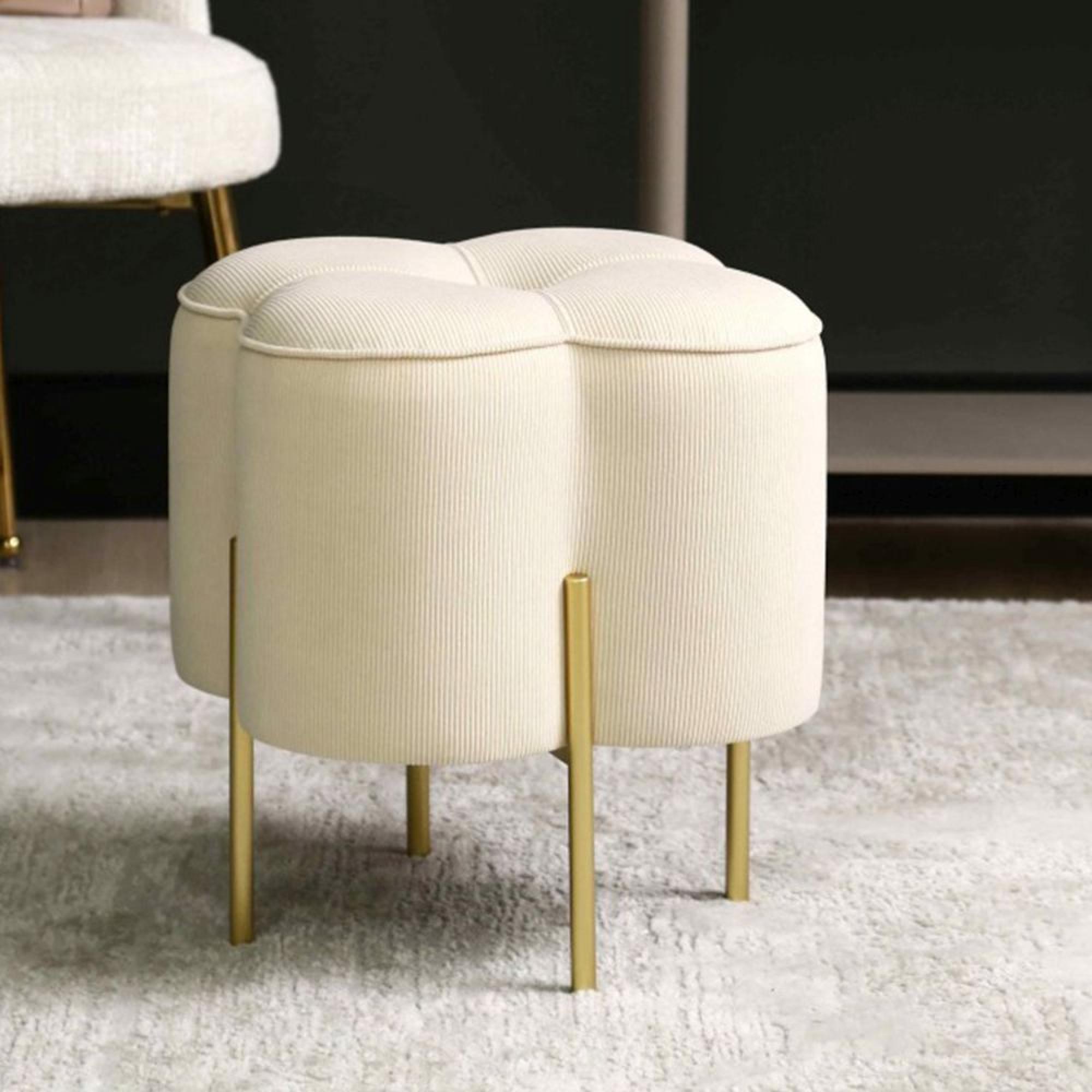 Clover Ottoman Footstool - Cream Velvet Fabric