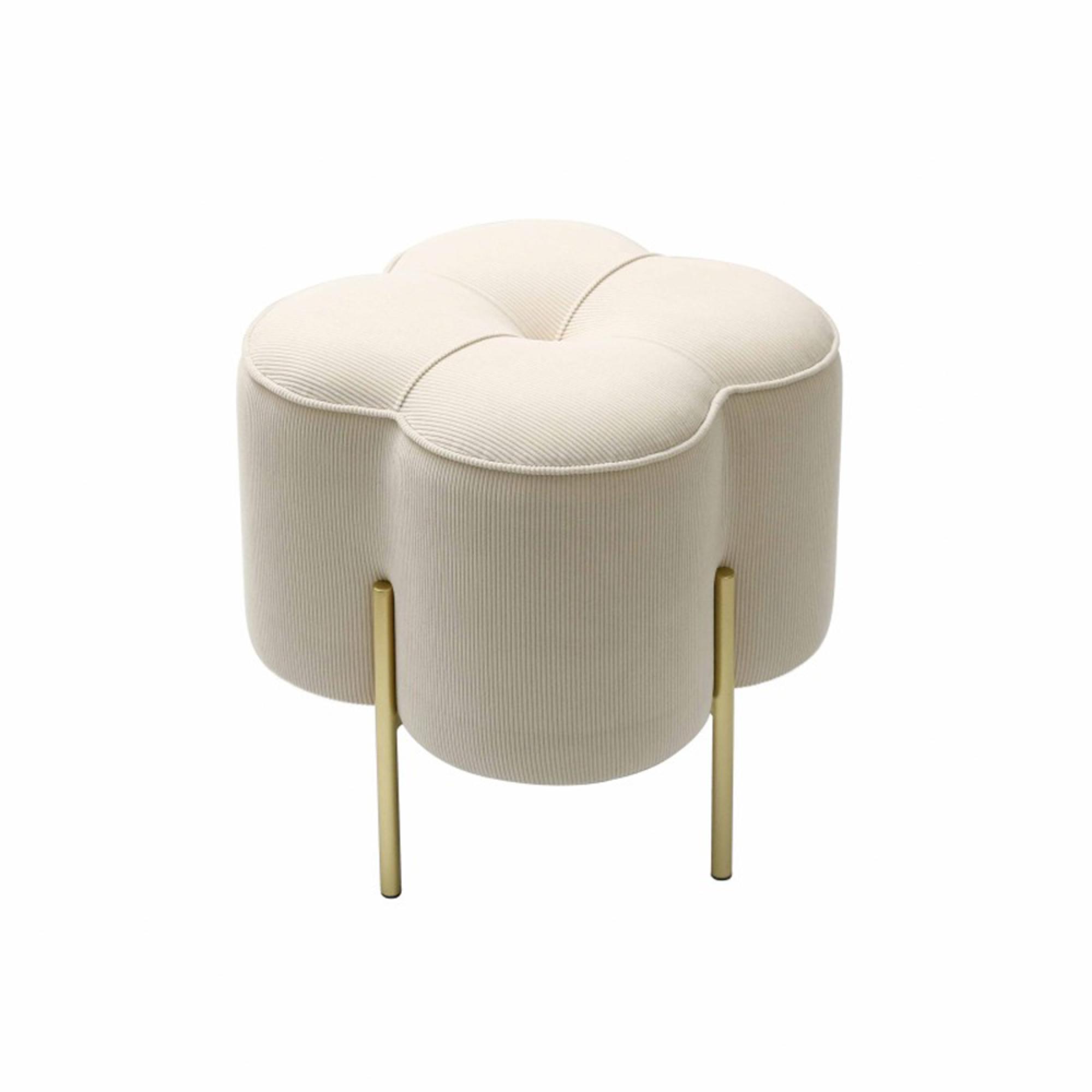 Clover Ottoman Footstool - Cream Velvet Fabric