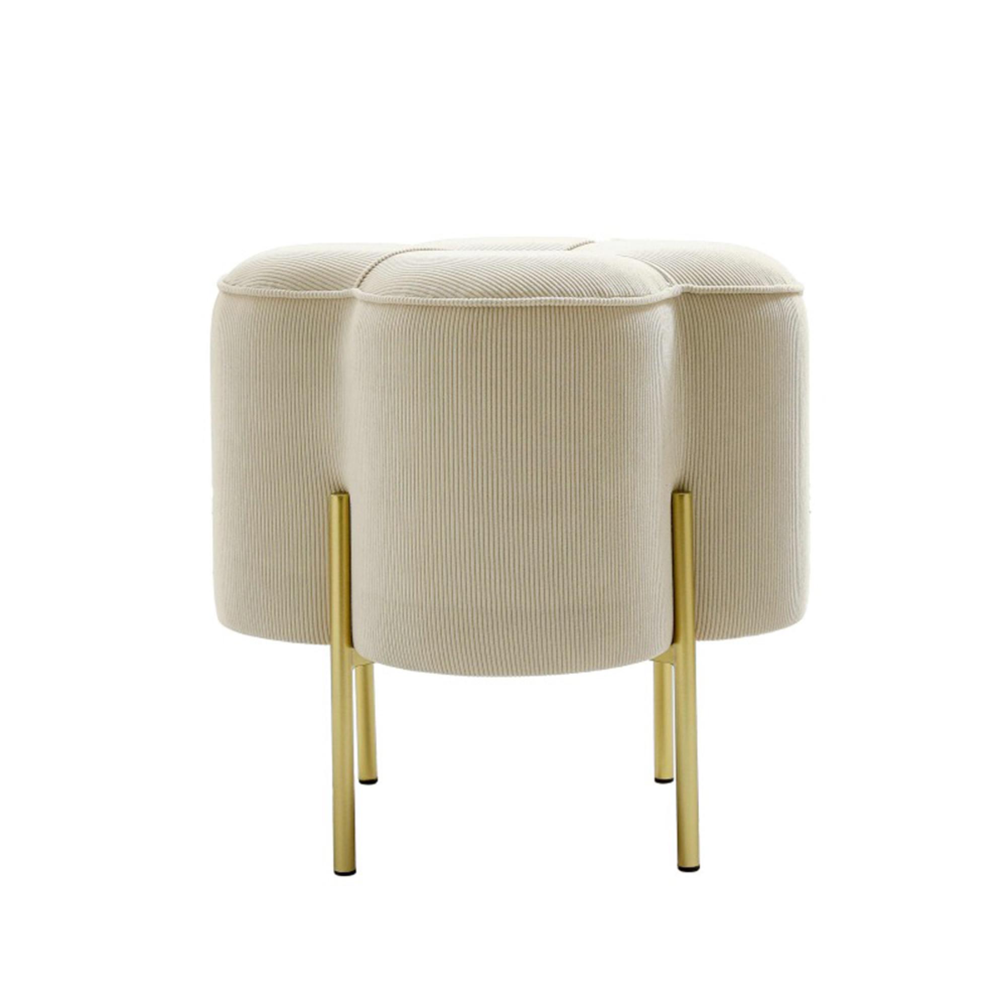Clover Ottoman Footstool - Cream Velvet Fabric