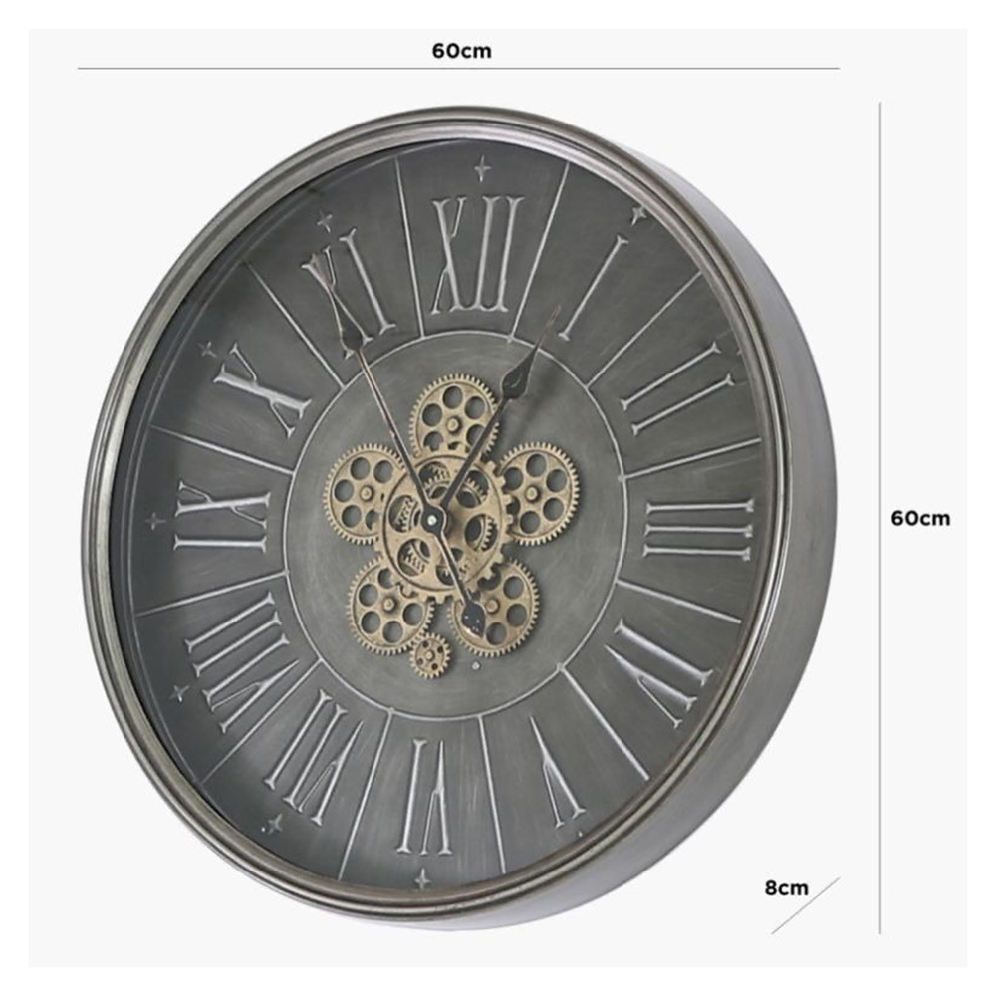 Wall Clock - Round - Dark Grey Gears