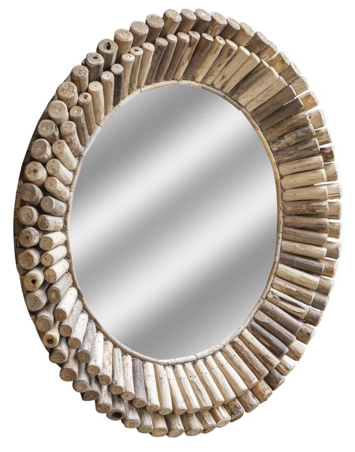 Driftwood Bamboo Round Wall Mirror