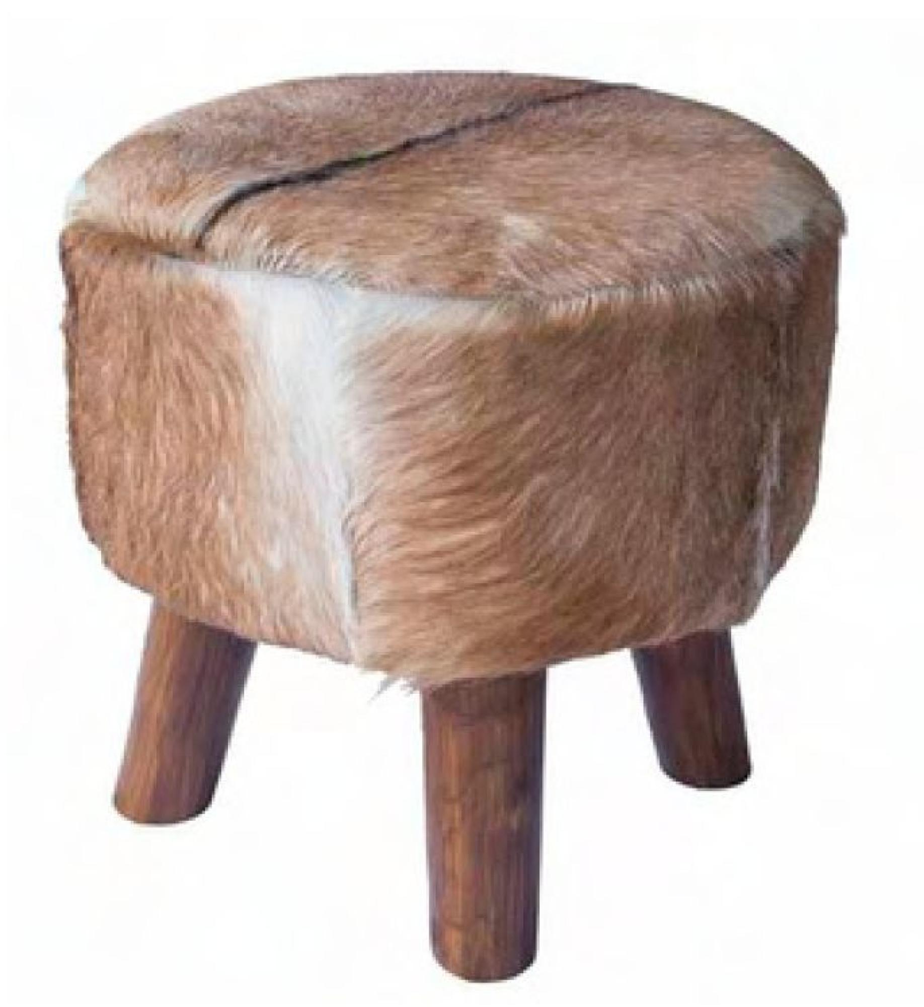 Frankfort Brown Goat Skin Small Round Pouffe