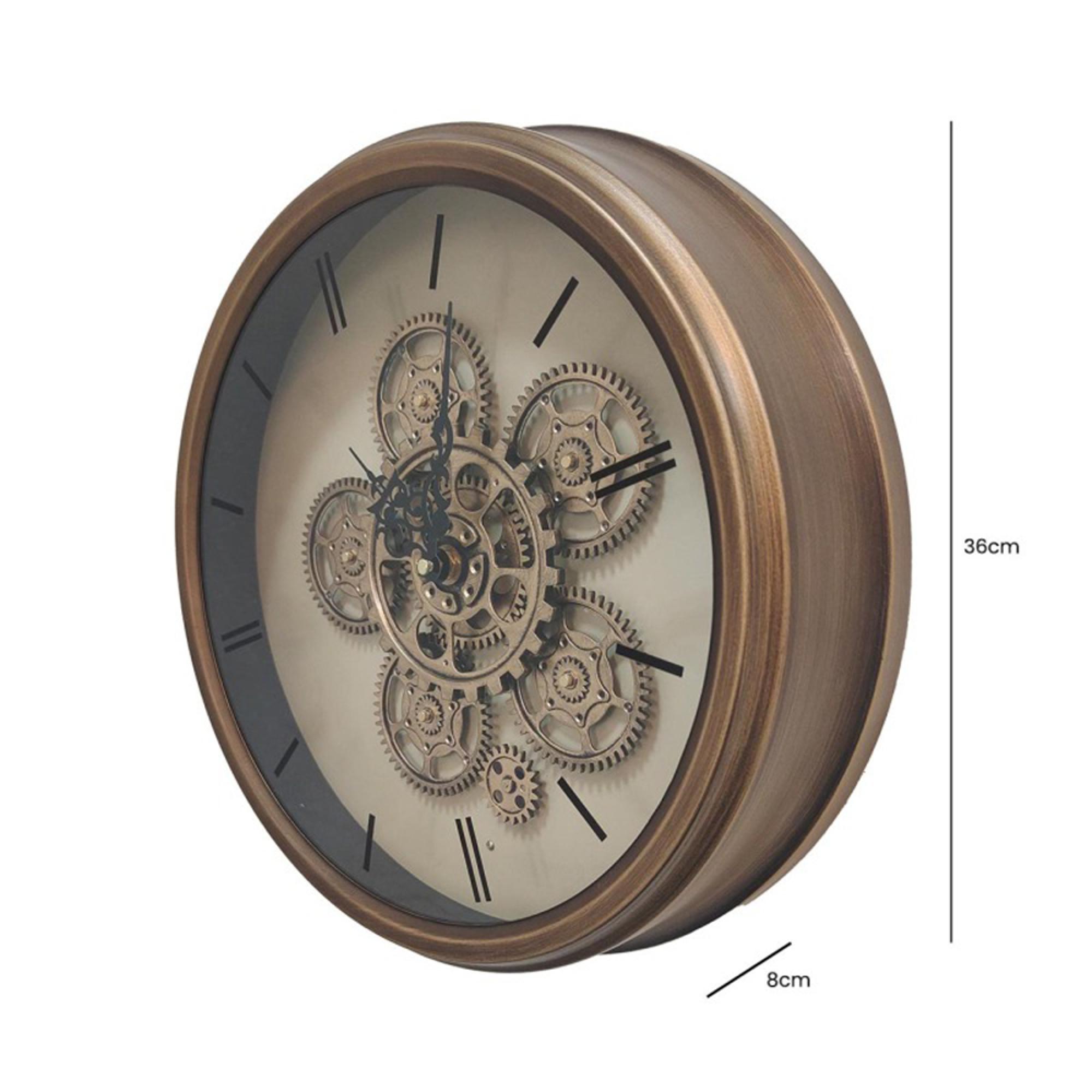 Wall Clock - Round - Gold Gears