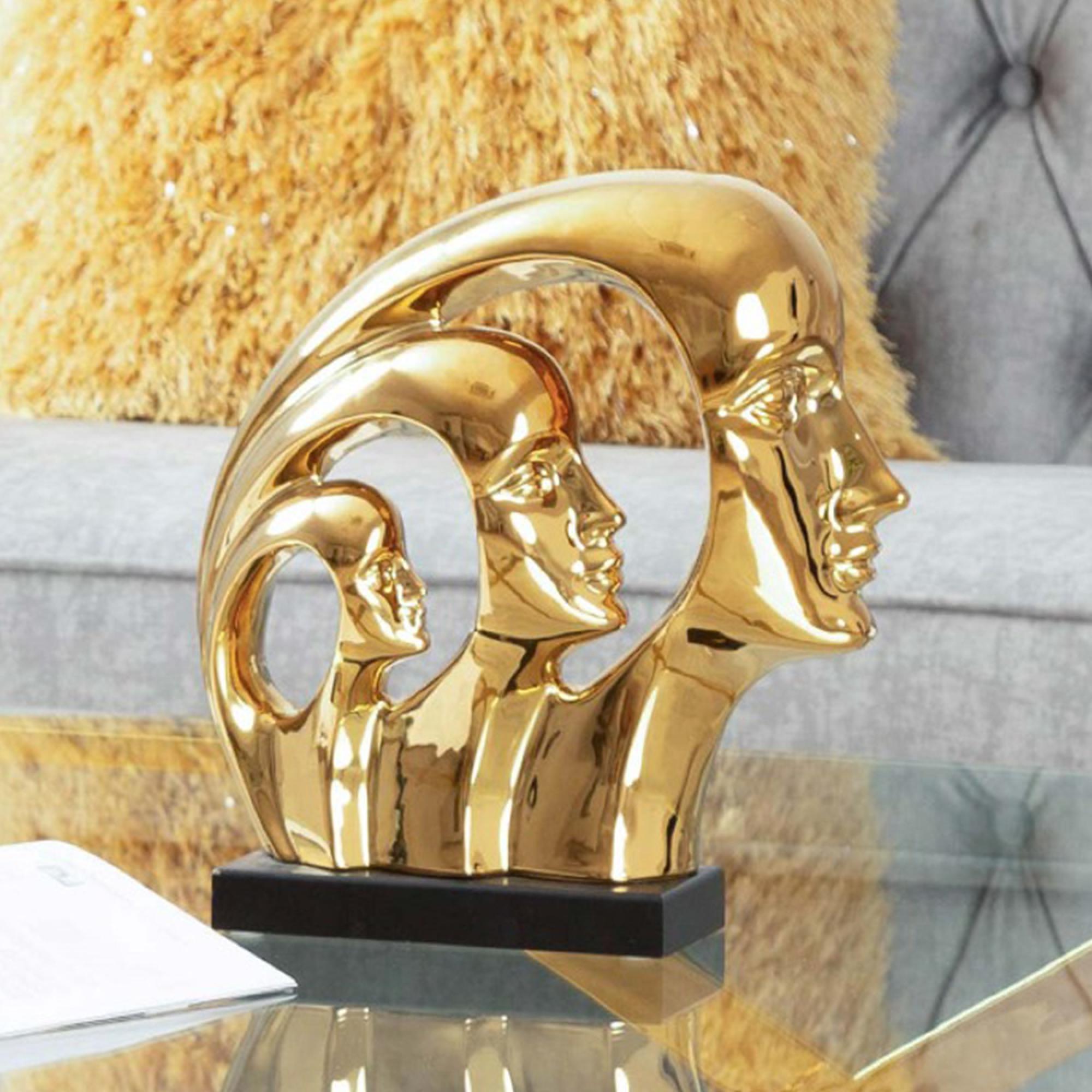 Sculpture - Gold and Black Ceramic - 3 Faces