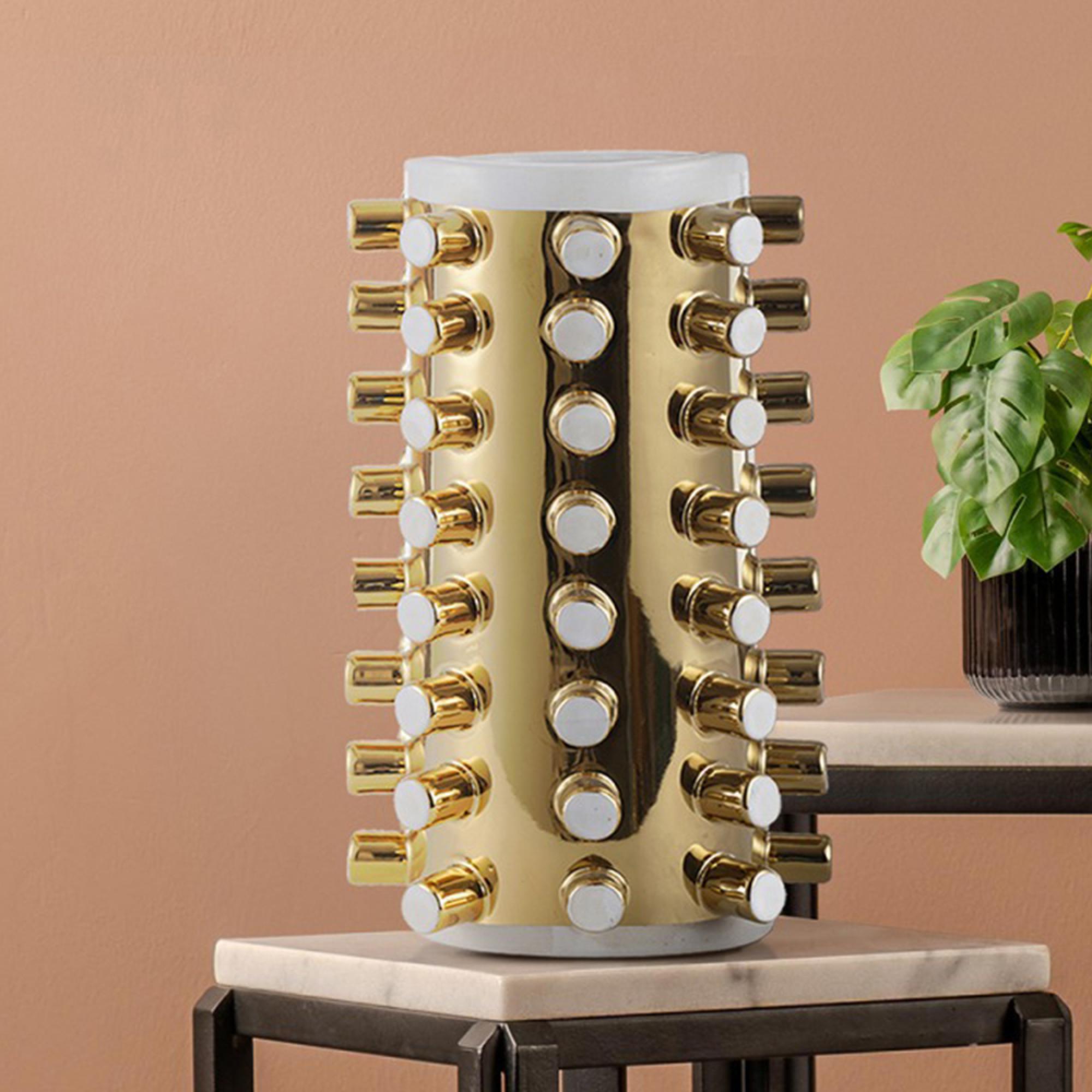 Vase - Gold and White - Studded - Ceramic