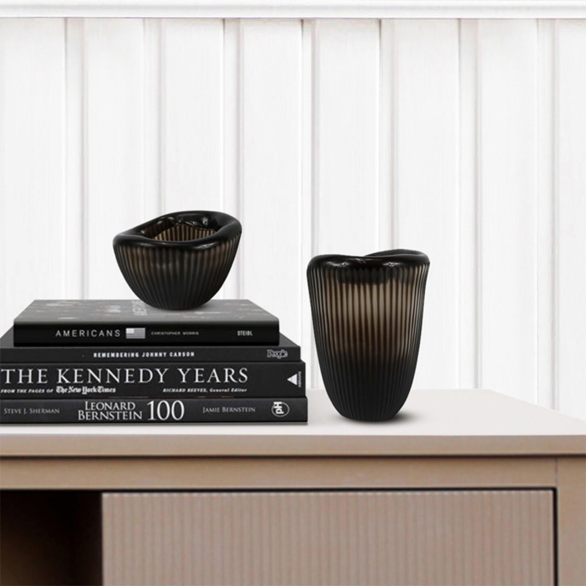 Vase - Handmade - Brown Pleated Glass - Large