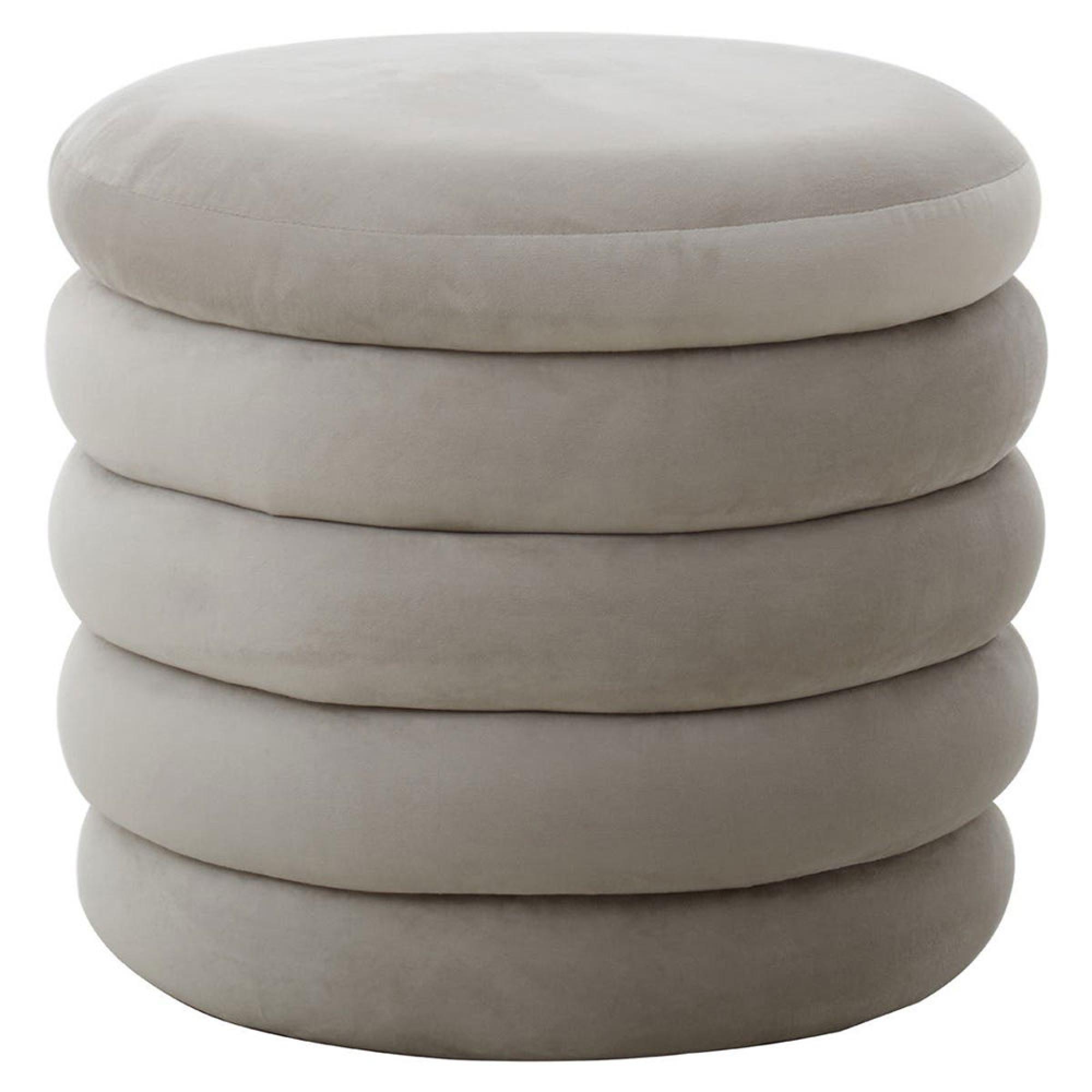 Helen Footstool - Round - Cream Velvet Fabric