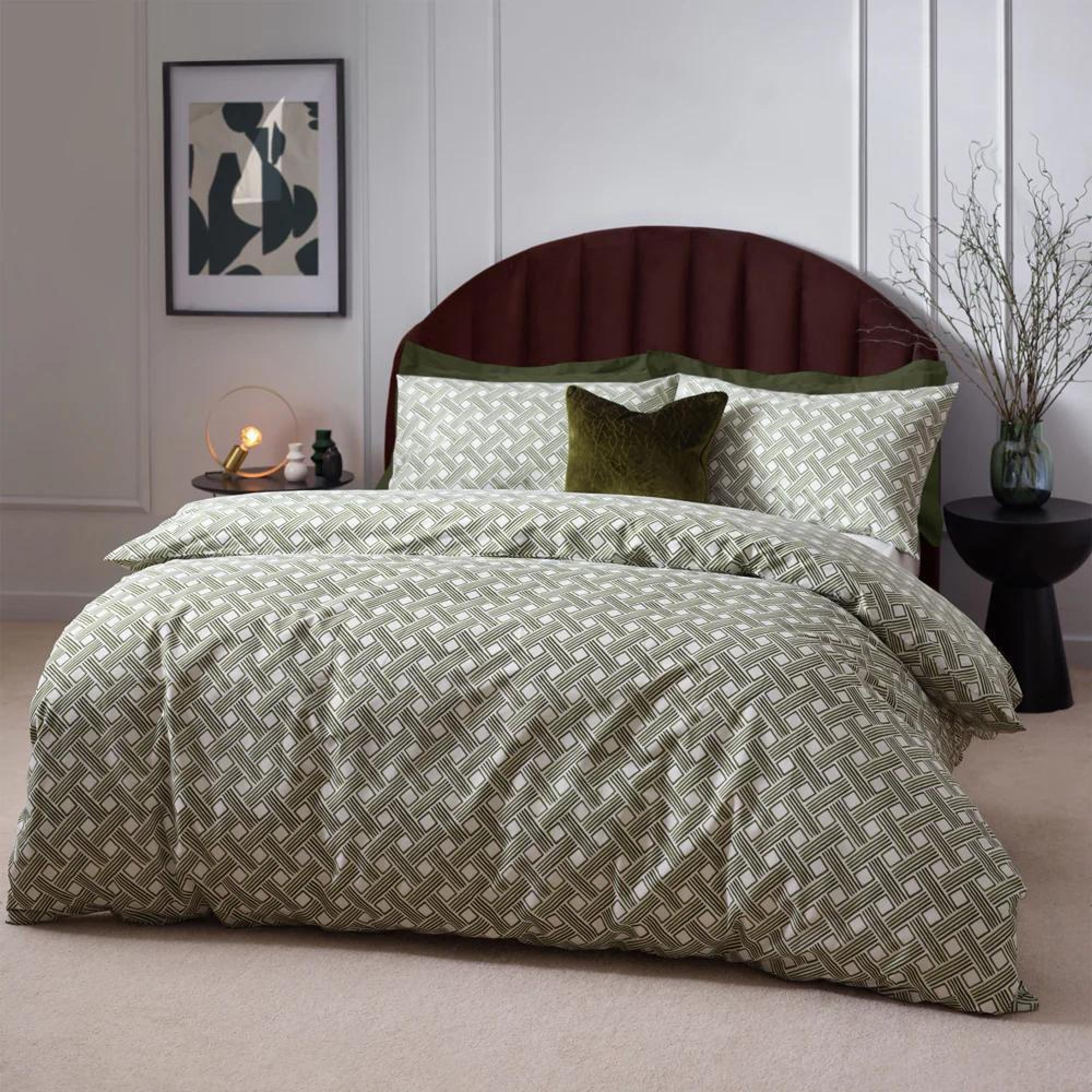 Hoem Alexa Olive Abstract Cotton Rich Duvet Cover Set