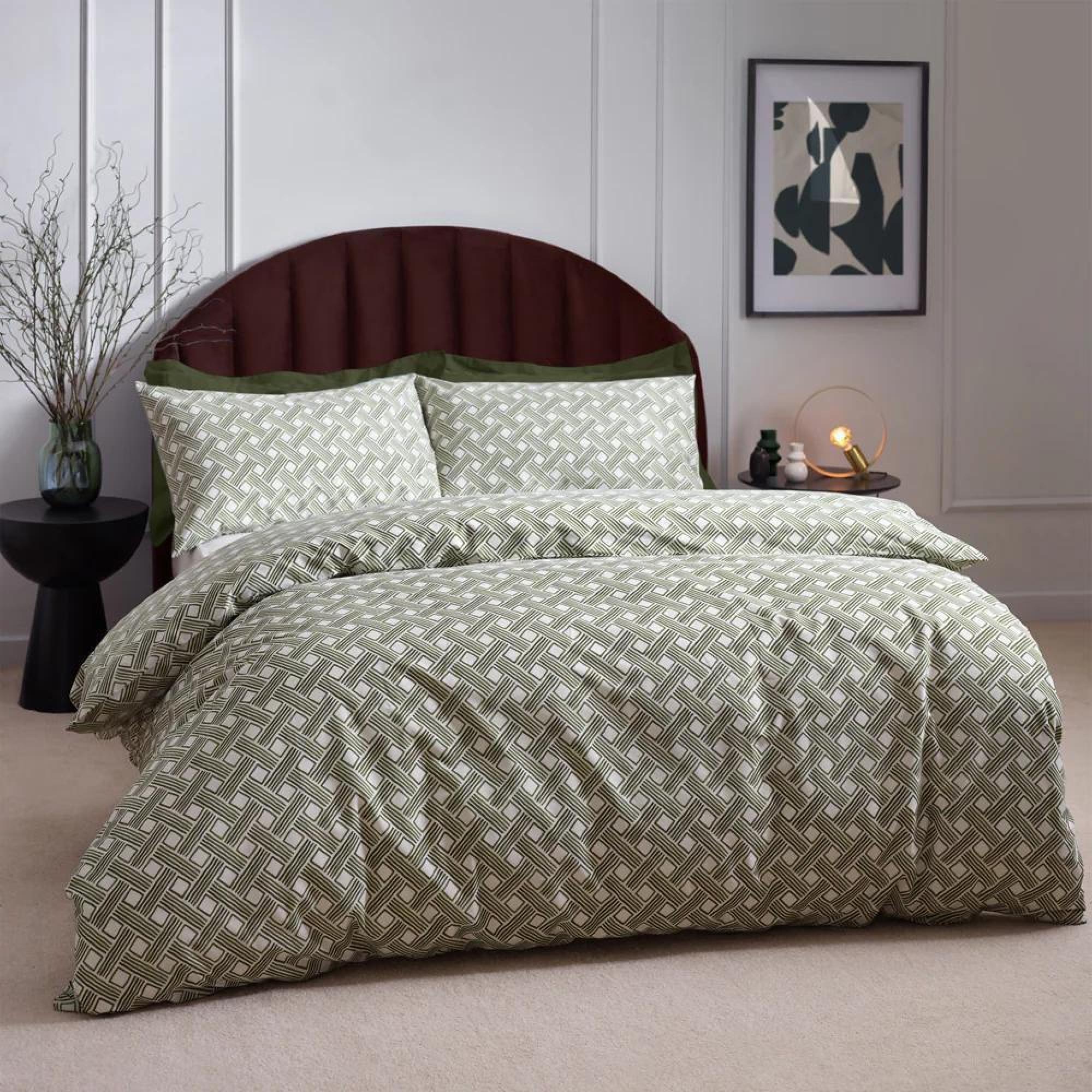 Hoem Alexa Olive Abstract Cotton Rich Duvet Cover Set