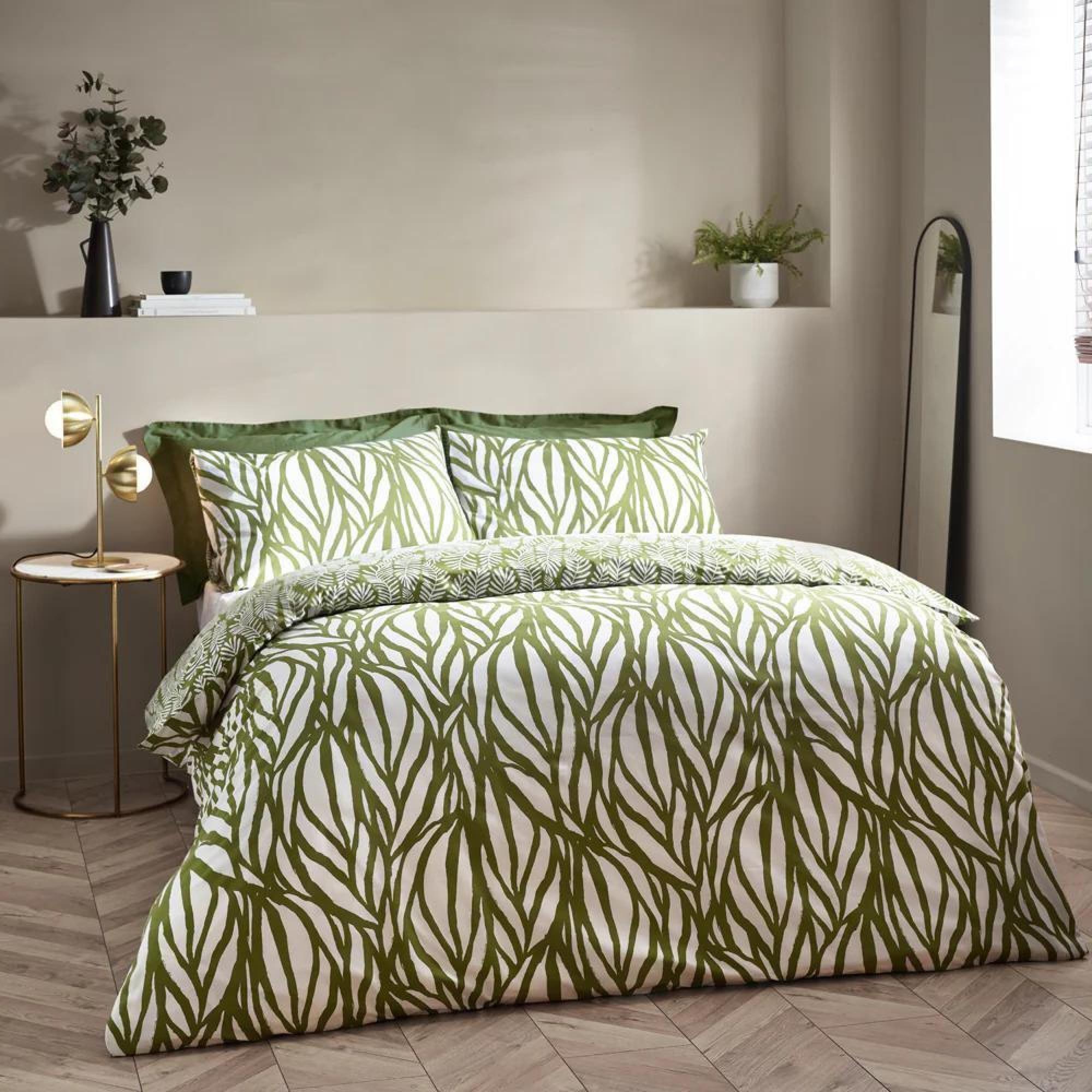 Hoem Frond Olive Abstract Cotton Rich Reversible Duvet Cover Set