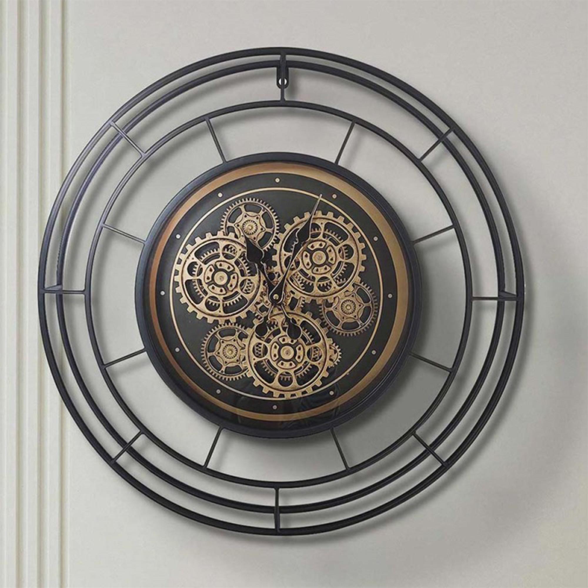 Wall Clock - Round - Industrial Black Gears