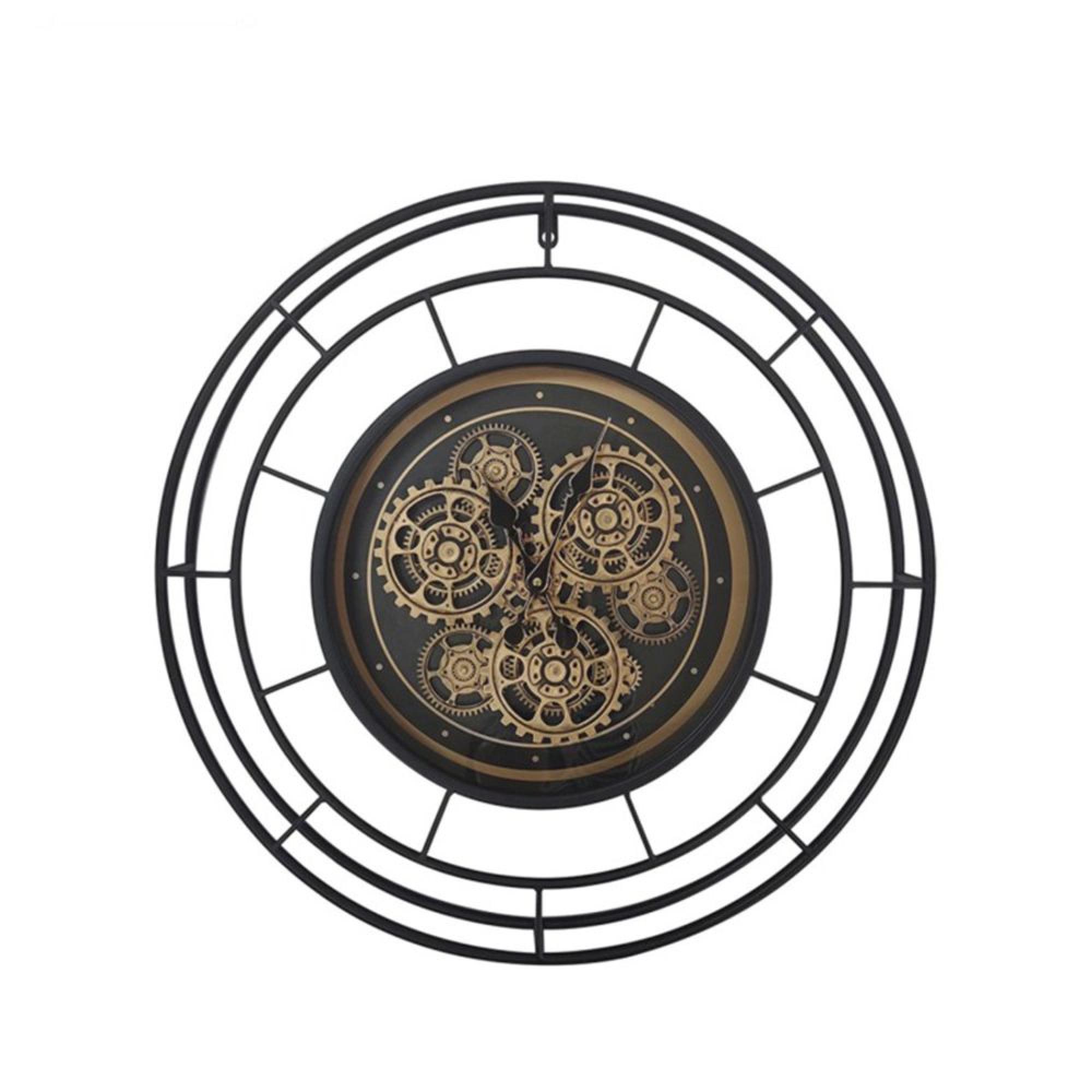 Wall Clock - Round - Industrial Black Gears
