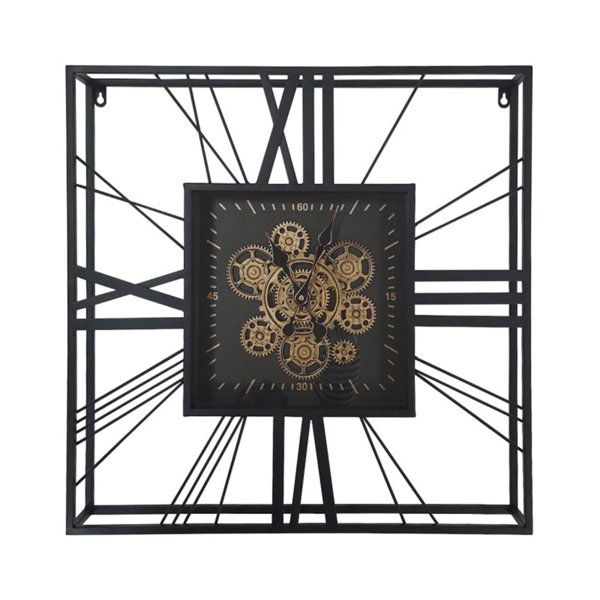 Wall Clock - Square - Industrial Black Gears - Small